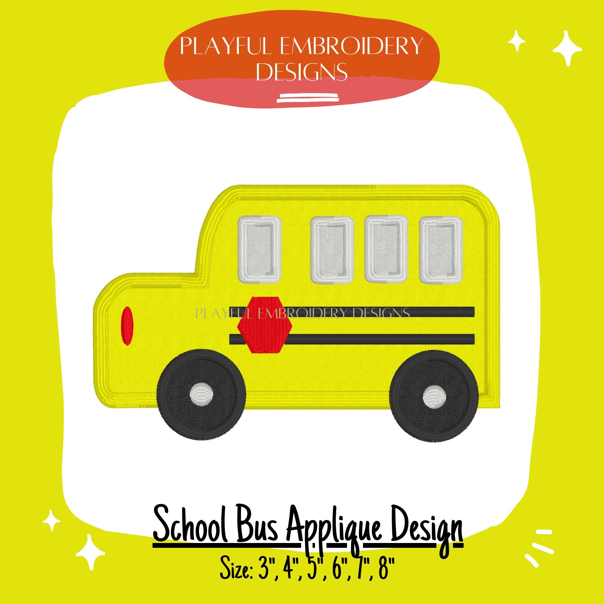 School Bus Applique Machine Embroidery Design, Back to School Applique Design, Satin Stitch School Bus Design