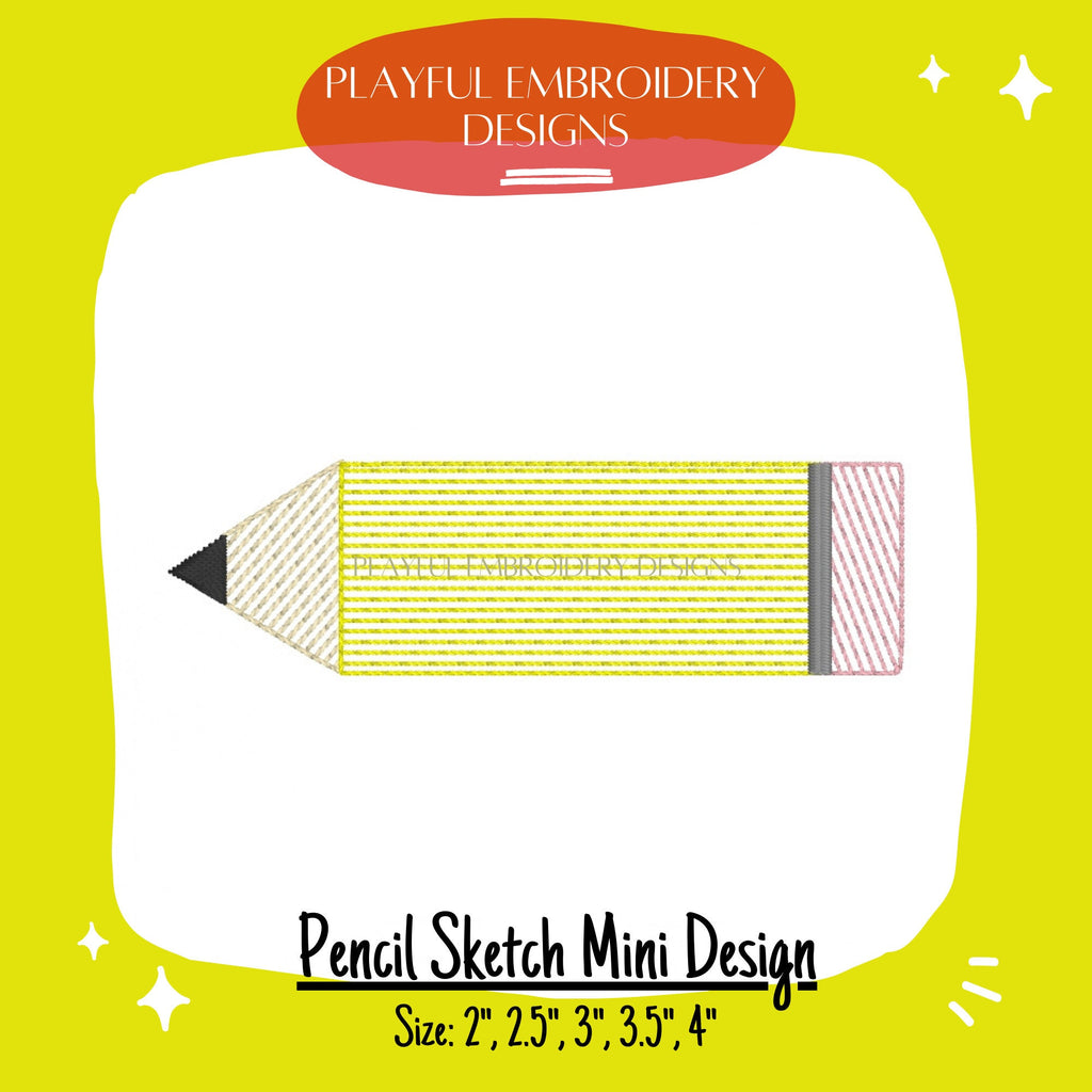 Pencil Sketch Mini Embroidery Design, Pencil Mini Machine Embroidery Design, Pencil Mini Design, Back to School Design
