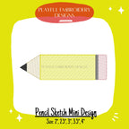 Pencil Sketch Mini Embroidery Design, Pencil Mini Machine Embroidery Design, Pencil Mini Design, Back to School Design