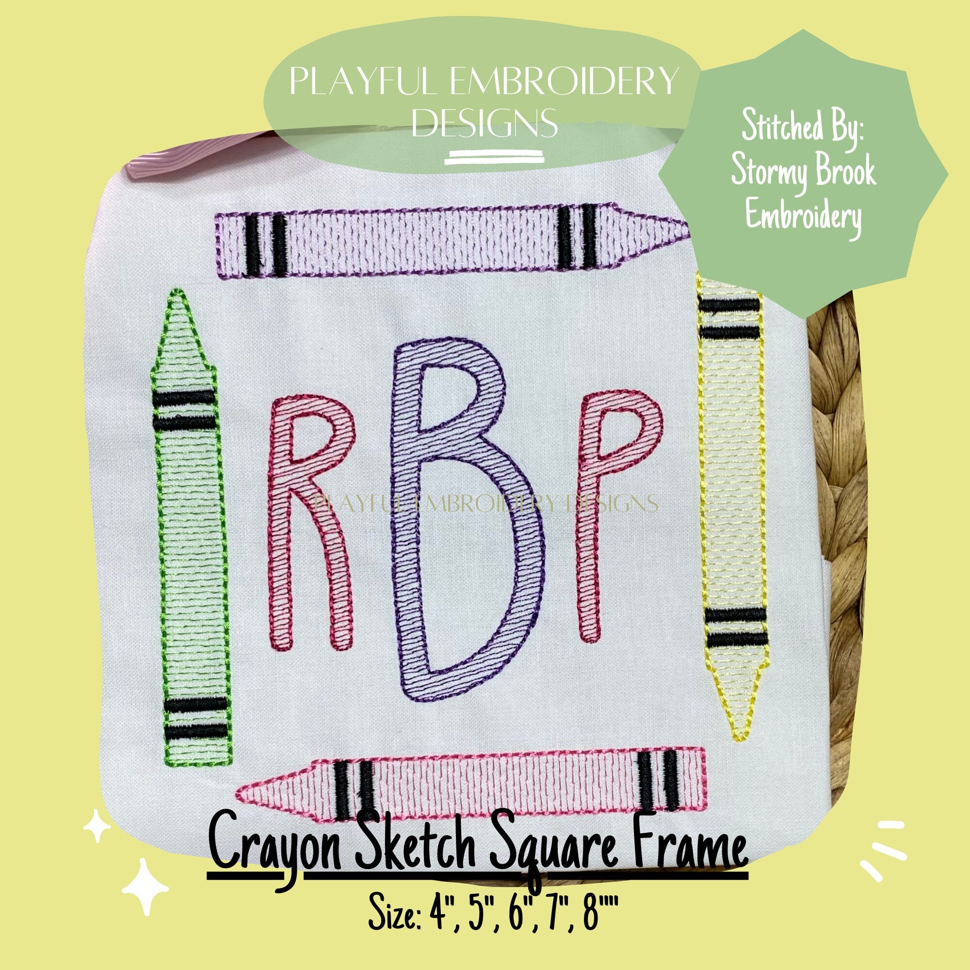 Crayon Sketch Frame Embroidery Design, Back to School Sketch Machine Embroidery Design, Preschool Sketch Design, Preschool Monogram Frame