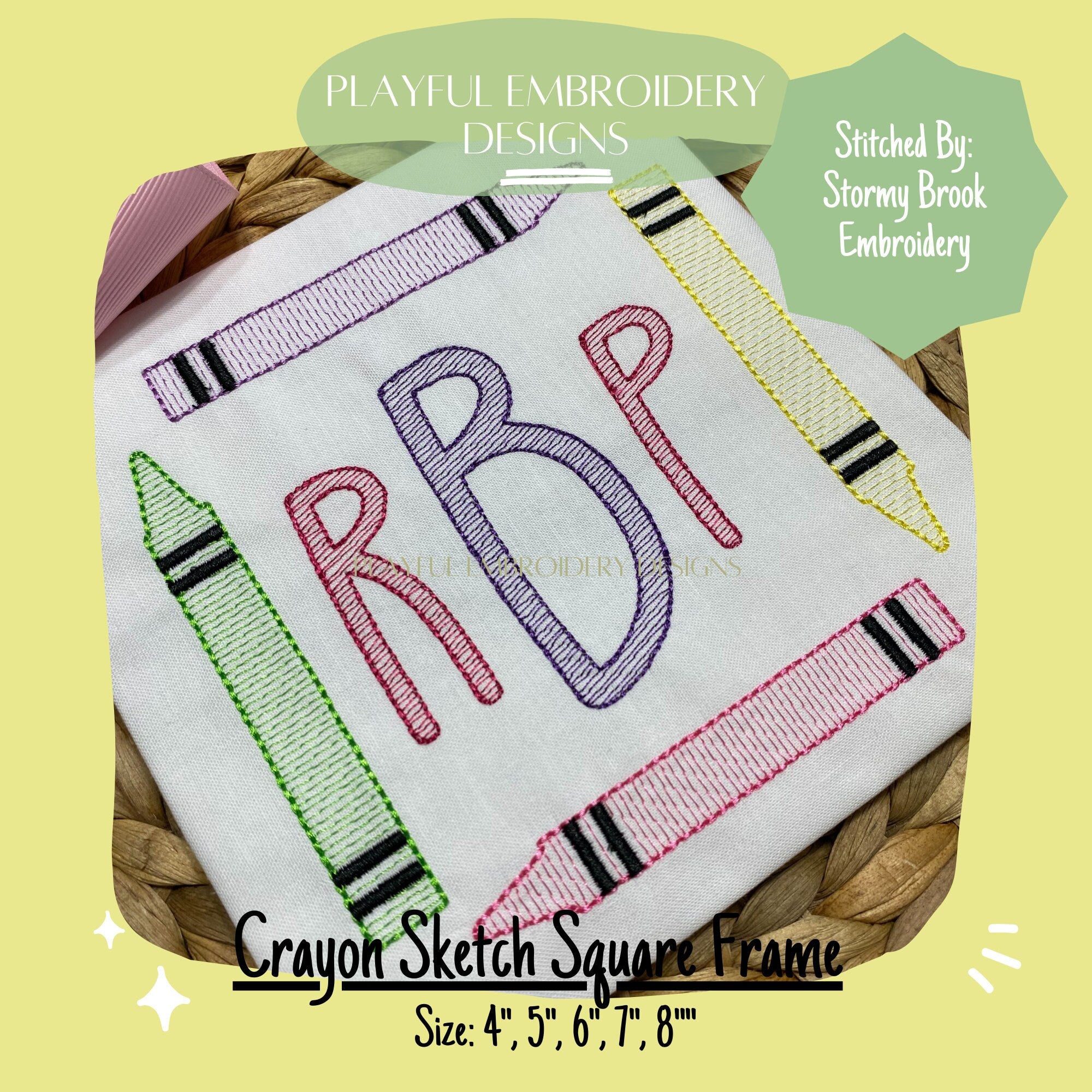 Crayon Sketch Frame Embroidery Design, Back to School Sketch Machine Embroidery Design, Preschool Sketch Design, Preschool Monogram Frame