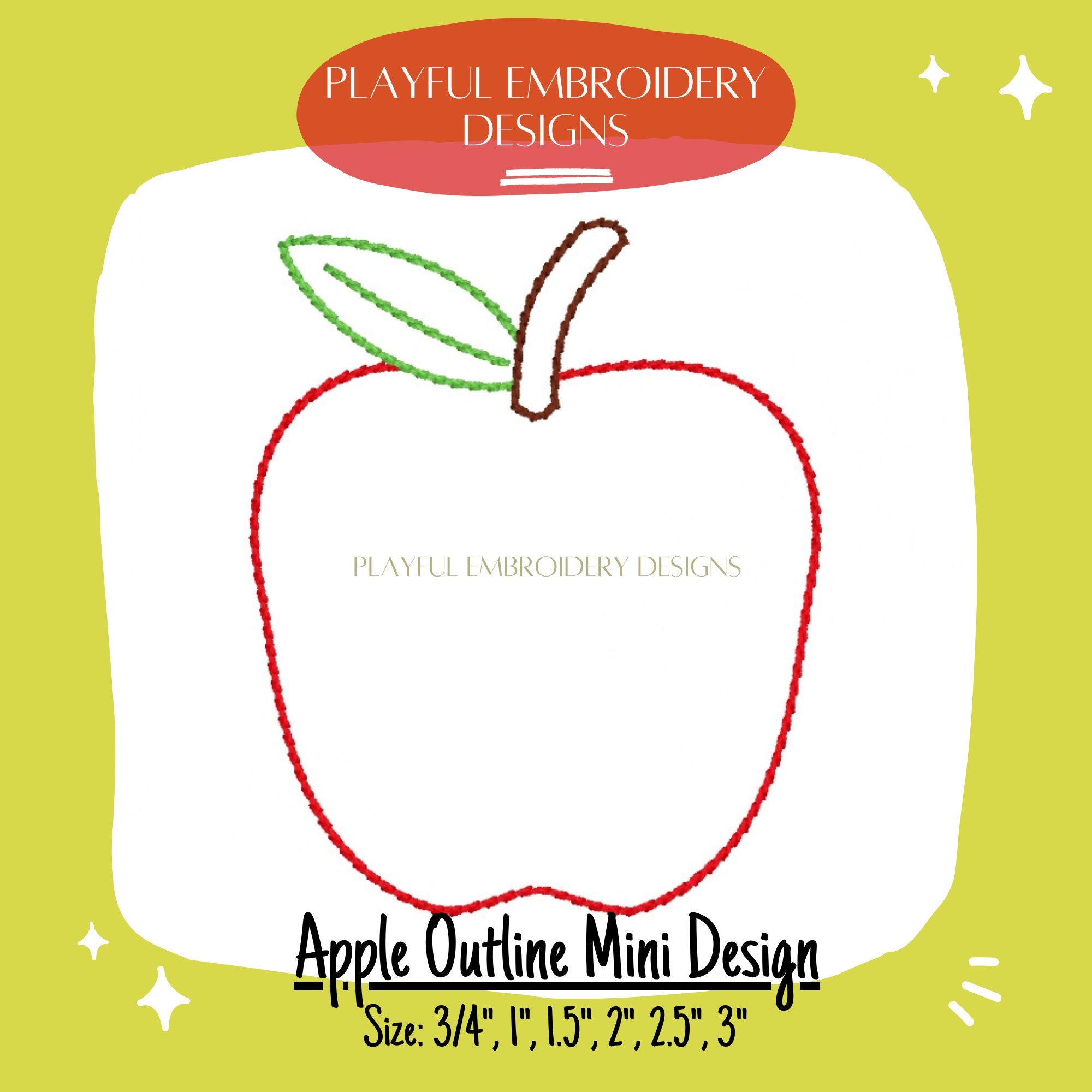 Apple Outline Machine Embroidery Design, Backstitch Apple Outline Design, Tiny Apple Outline Embroidery Design, Apple Design for Hairbow