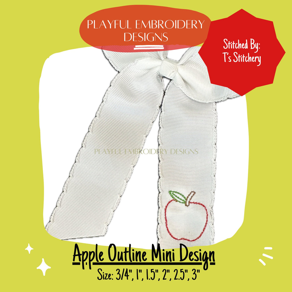 Apple Outline Machine Embroidery Design, Backstitch Apple Outline Design, Tiny Apple Outline Embroidery Design, Apple Design for Hairbow
