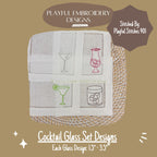 Cocktail Glass Set Machine Embroidery Design, Cocktail Embroidery Designs, Old Fashioned Glass Design, Martini Glass Design, Margarita Glass