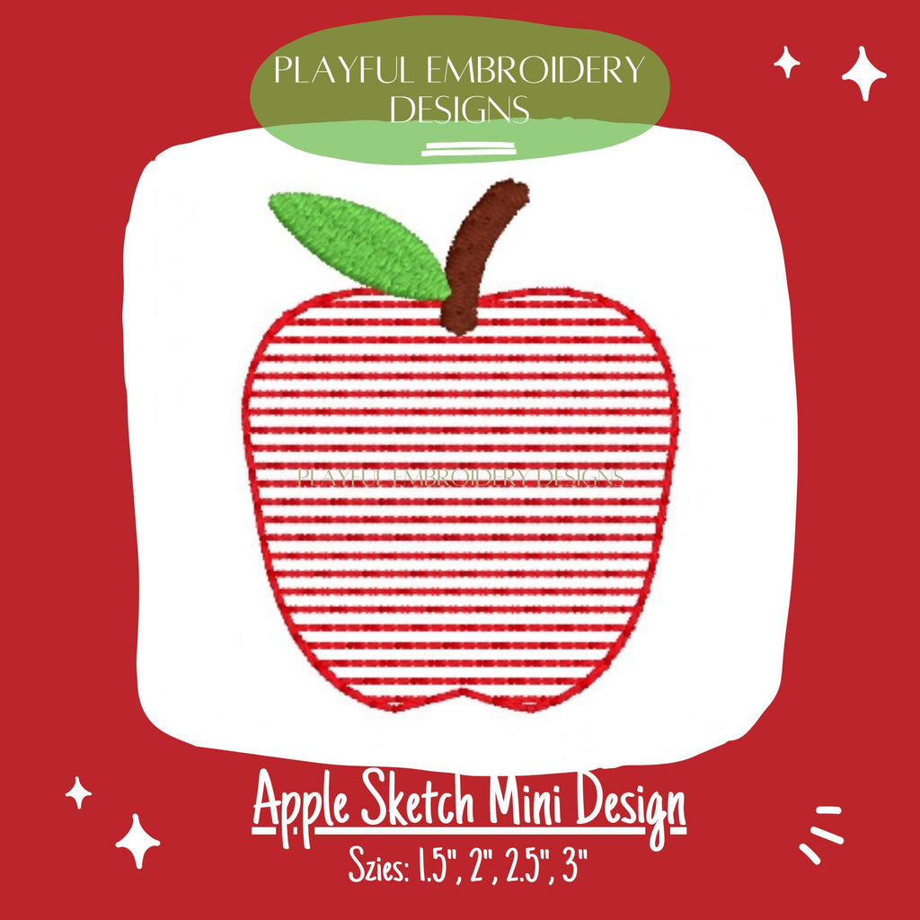 Apple Sketch Mini Machine Embroidery Design, Apple Mini Design, Sketch Apple Design, Back to School Embroidery Design