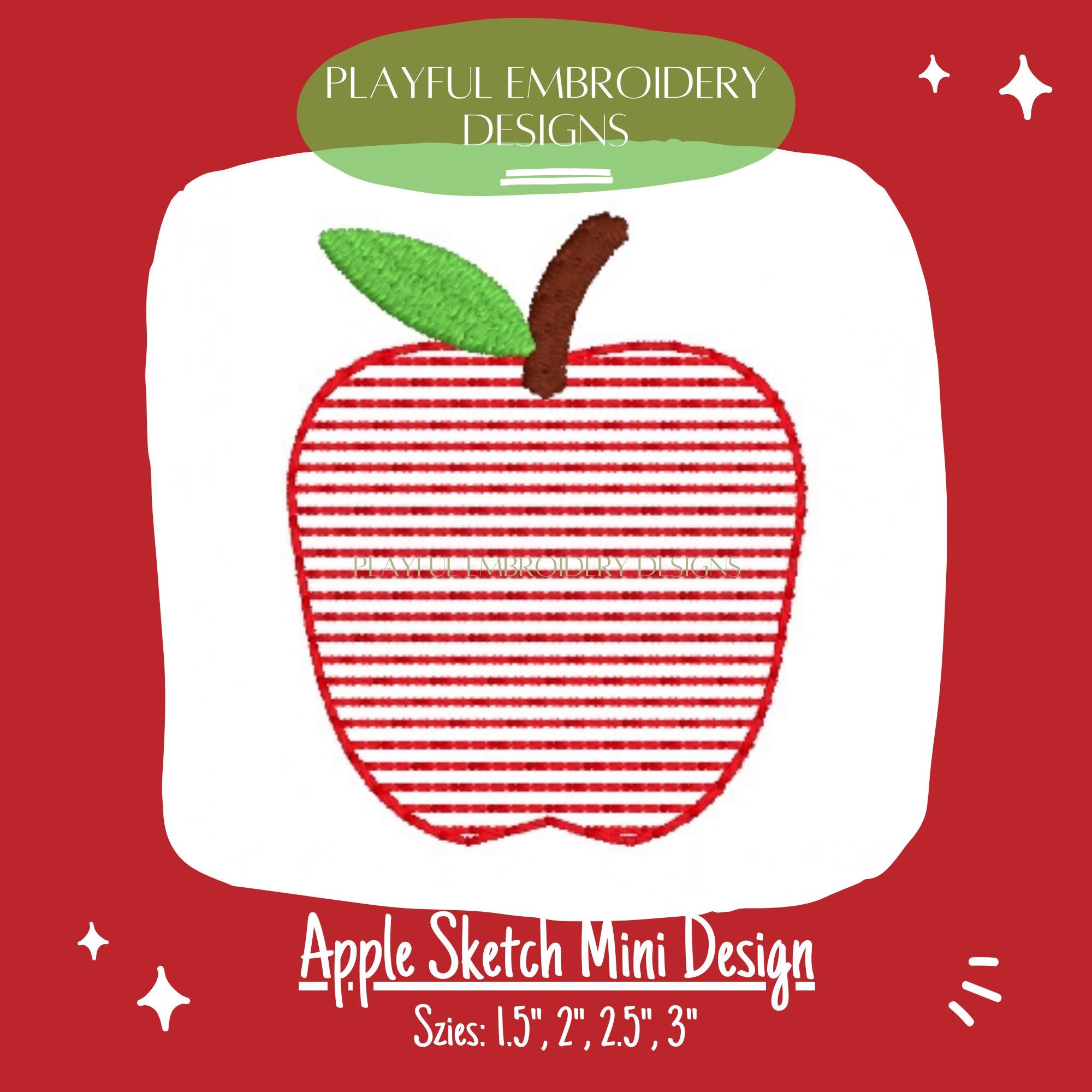 Apple Sketch Mini Machine Embroidery Design, Apple Mini Design, Sketch Apple Design, Back to School Embroidery Design