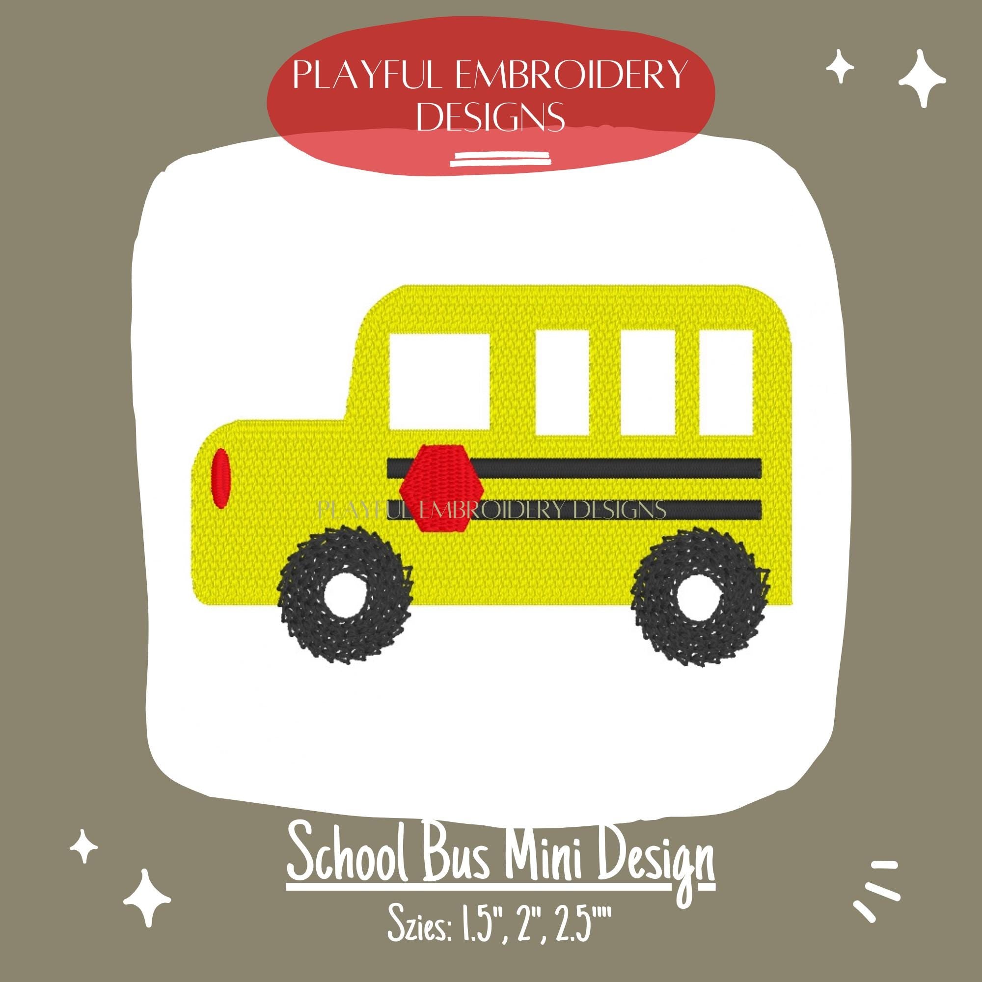 School Bus Mini Machine Embroidery Design, School Bus Mini Fill Design, Fill Bus Design, Back to School Embroidery Design