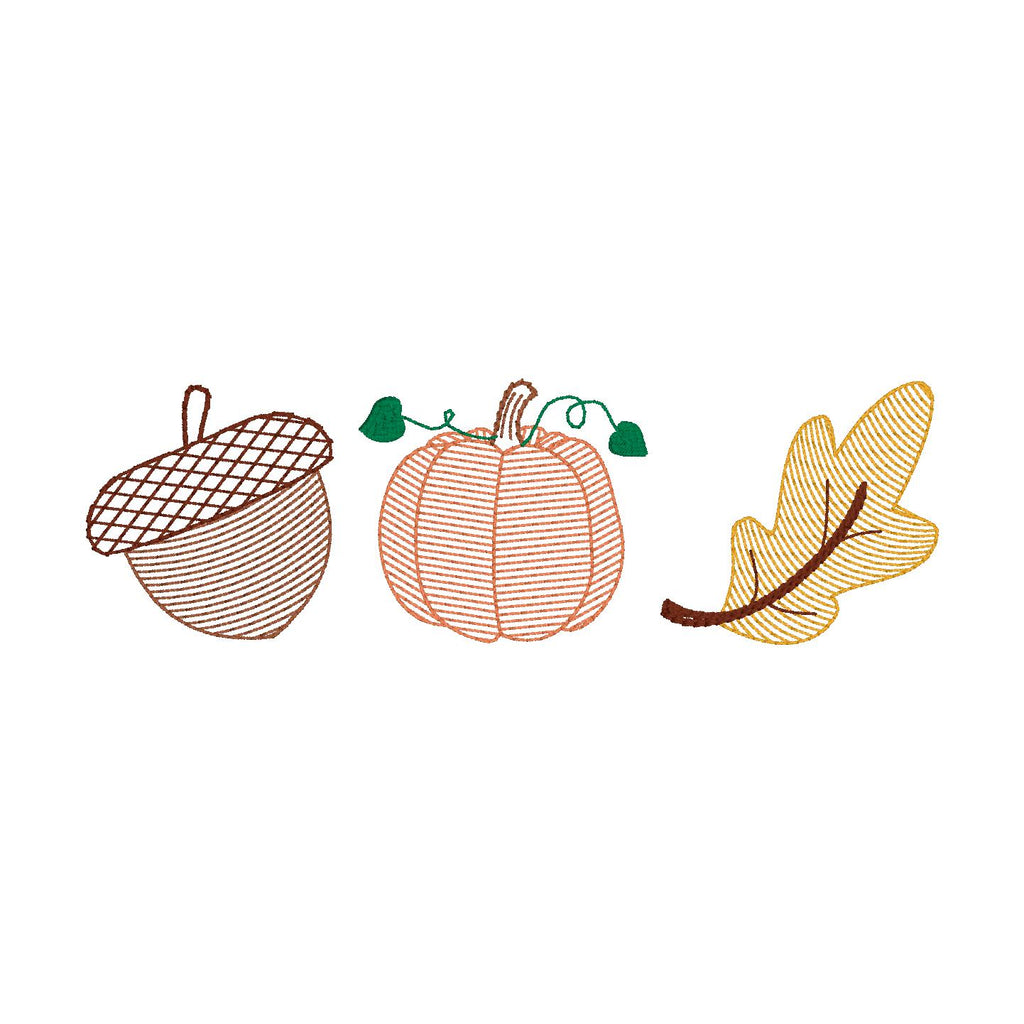 Fall Sketch Trio Machine Embroidery Design, Acorn Sketch, Pumpkin Sketch, Leaf Sketch, Fall Trio Design, Autumn Sketch Trio Design