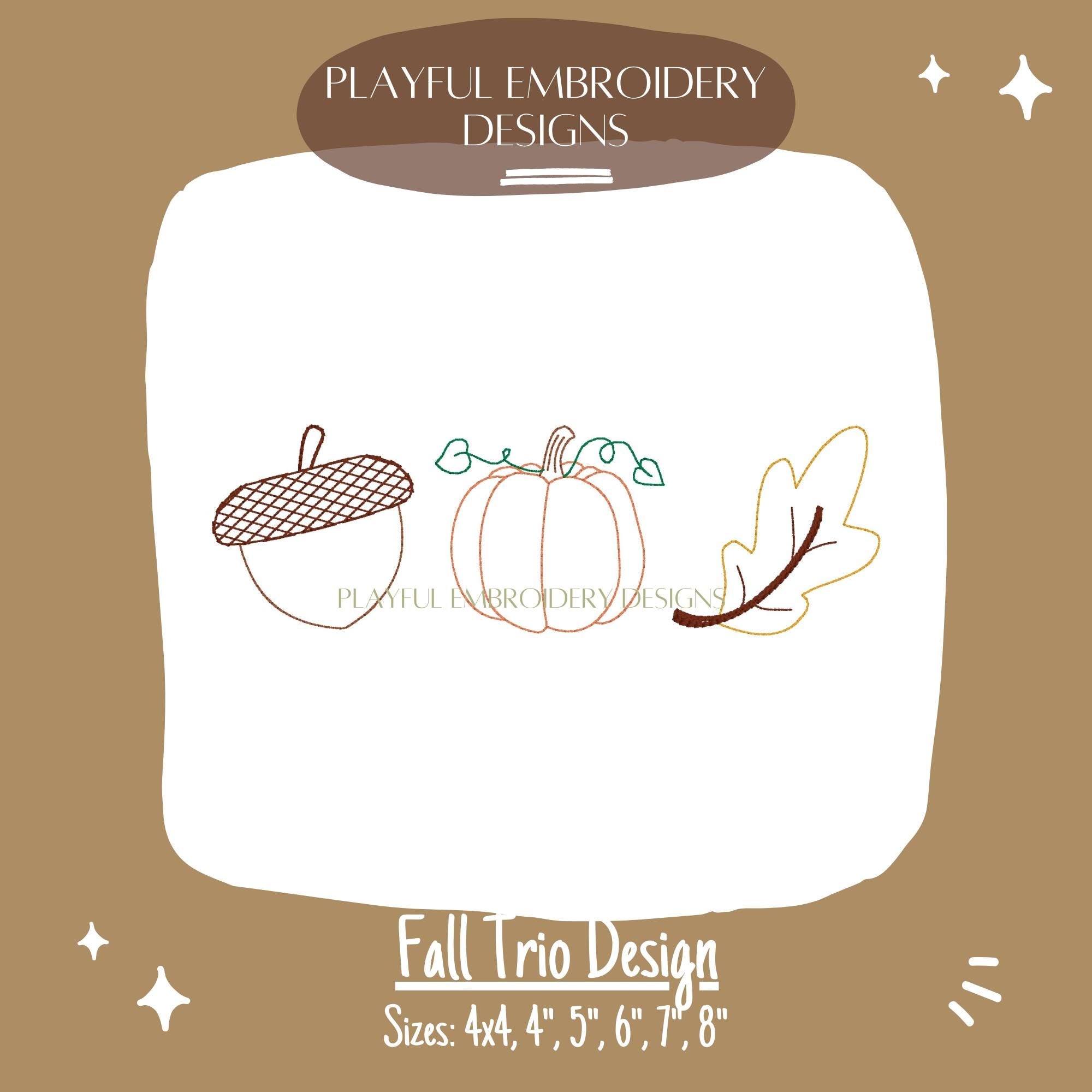 Fall Trio Machine Embroidery Design, Acorn Design, Pumpkin Design, Leaf Design, Fall Trio Design, Autumn Trio Embroidery Design