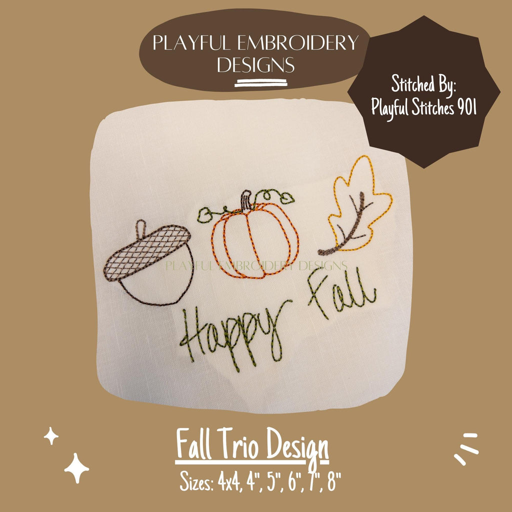 Fall Trio Machine Embroidery Design, Acorn Design, Pumpkin Design, Leaf Design, Fall Trio Design, Autumn Trio Embroidery Design