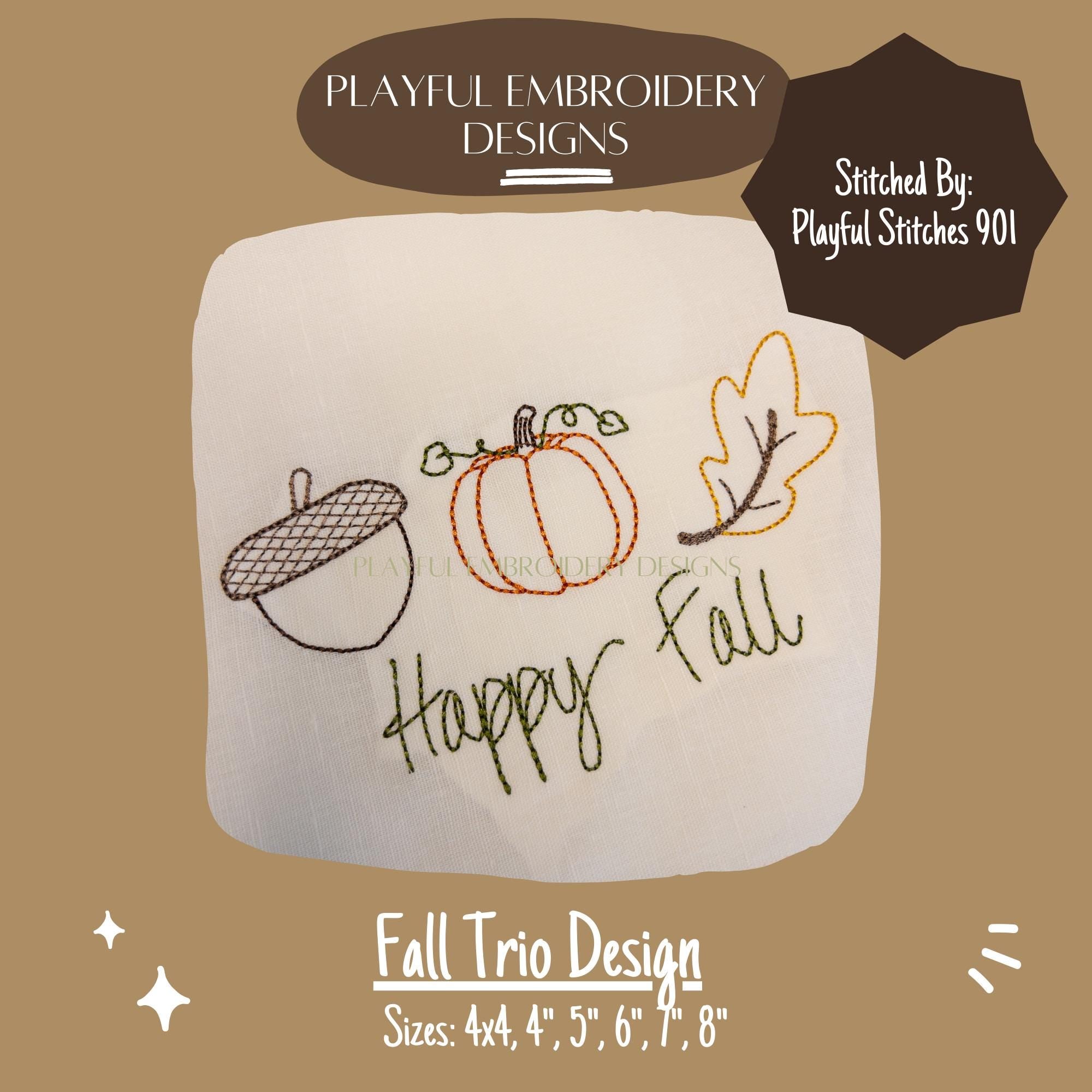 Fall Trio Machine Embroidery Design, Acorn Design, Pumpkin Design, Leaf Design, Fall Trio Design, Autumn Trio Embroidery Design