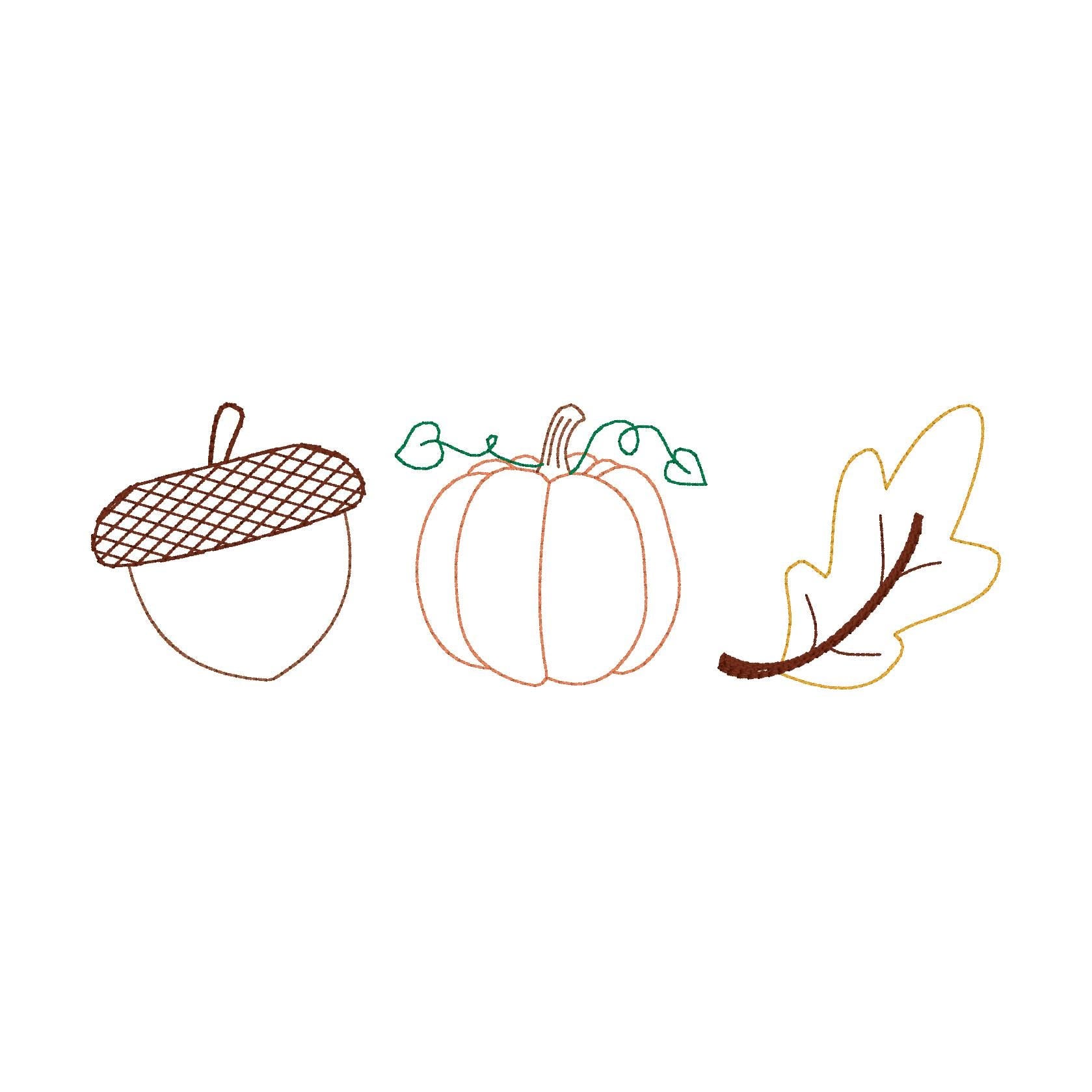 Fall Trio Machine Embroidery Design, Acorn Design, Pumpkin Design, Leaf Design, Fall Trio Design, Autumn Trio Embroidery Design