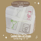 Cocktail Glass Set Machine Embroidery Design, Cocktail Embroidery Designs, Old Fashioned Glass Design, Martini Glass Design, Margarita Glass