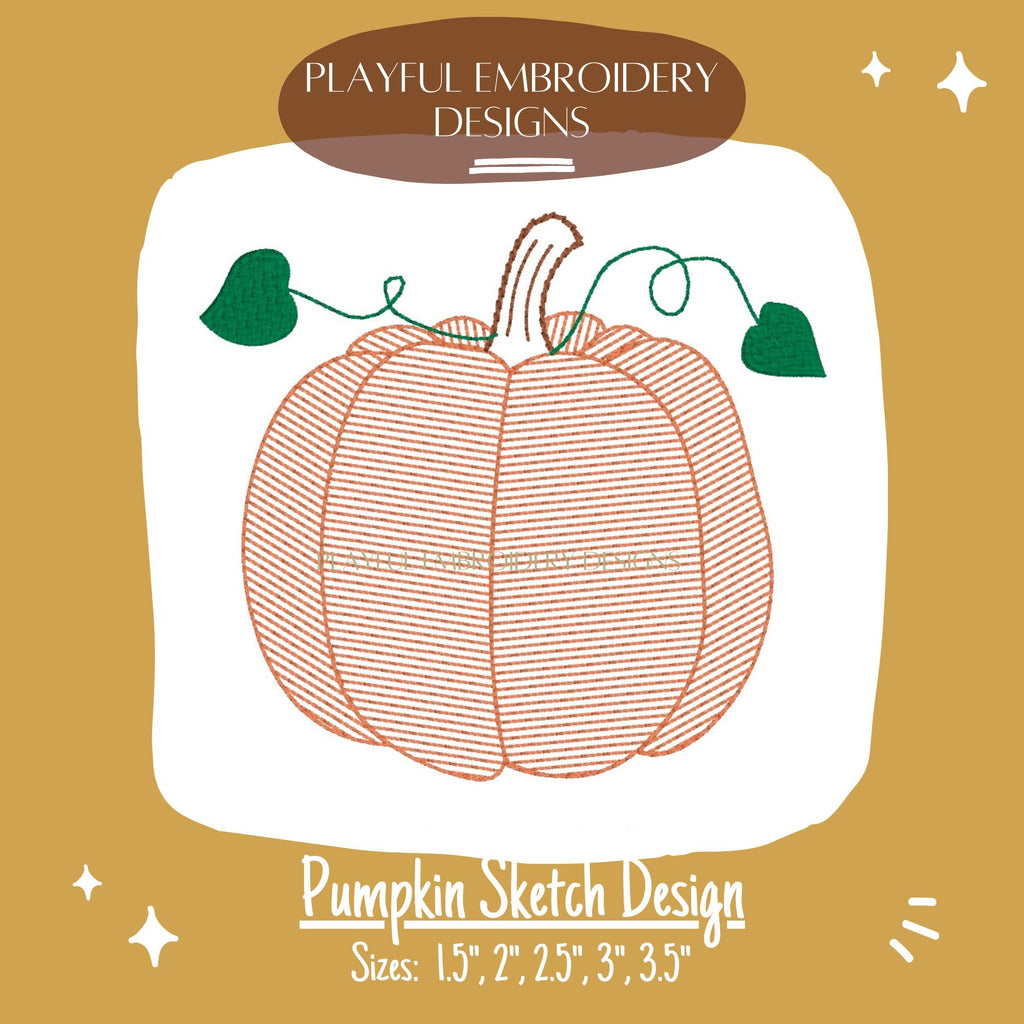 Pumpkin Sketch Machine Embroidery Design, Pumpkin Sketch, Fall Sketch Design, Autumn Sketch Design