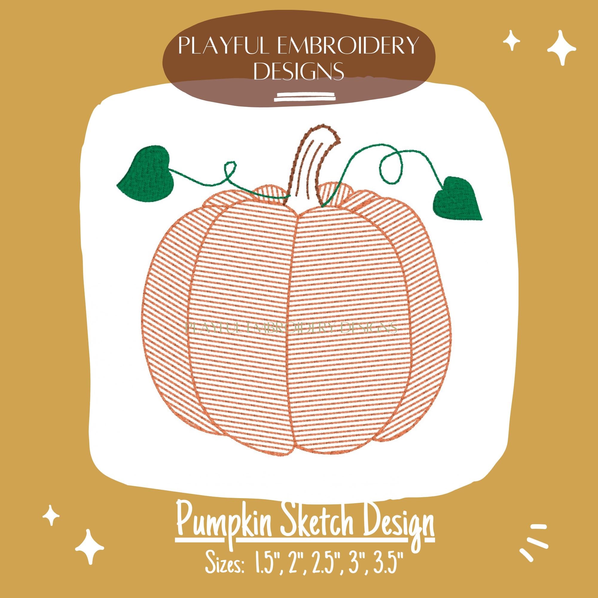 Pumpkin Sketch Machine Embroidery Design, Pumpkin Sketch, Fall Sketch Design, Autumn Sketch Design
