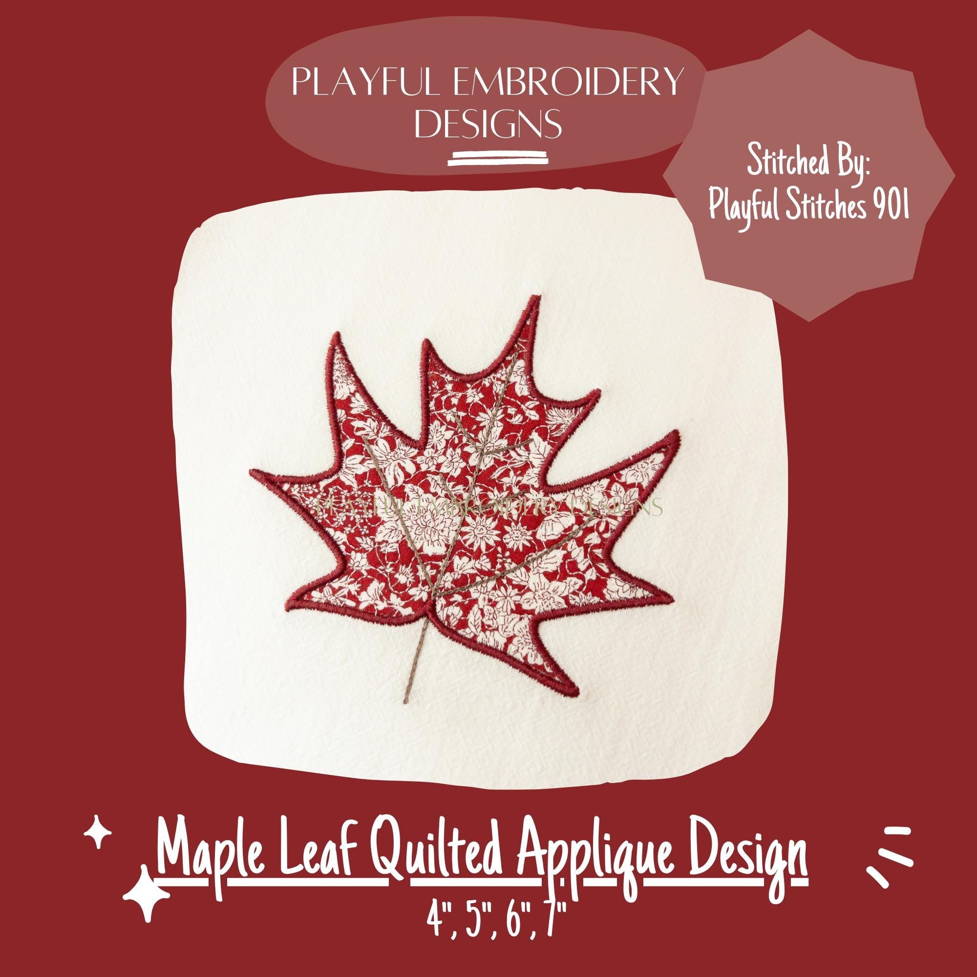 Maple Leaf Quilted Applique Design, Quilted Applique Design, Fall Leaf Applique Machine Embroidery Design, Maple Leaf Applique
