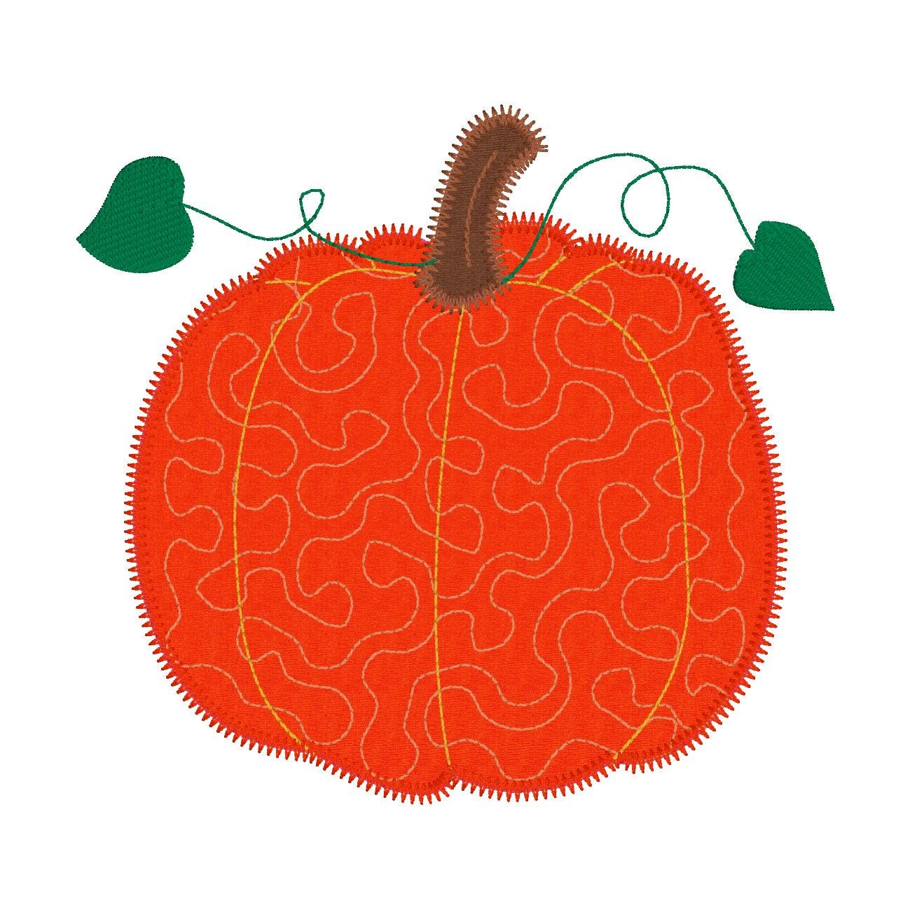 Quilted Pumpkin Applique Design, Quilted Applique Design, Fall Pumpkin Applique Machine Embroidery Design, Pumpkin Quilted Zig Zag Applique