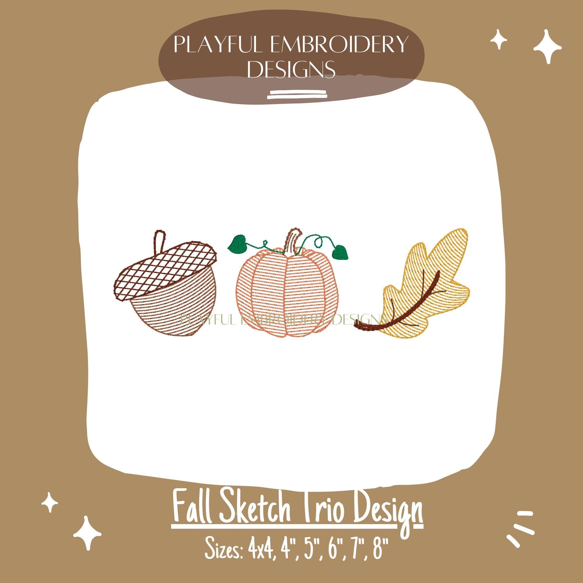 Fall Sketch Trio Machine Embroidery Design, Acorn Sketch, Pumpkin Sketch, Leaf Sketch, Fall Trio Design, Autumn Sketch Trio Design