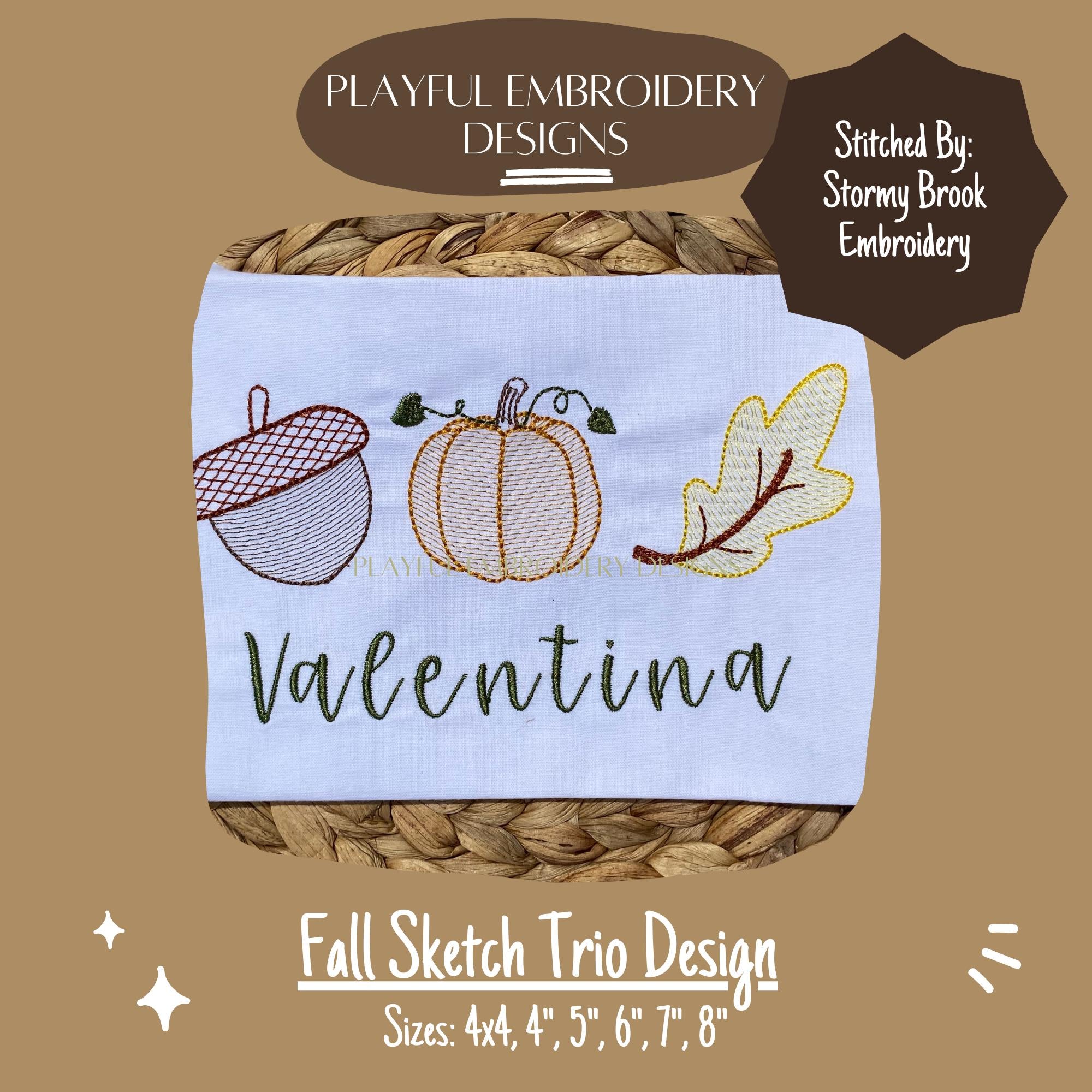 Fall Sketch Trio Machine Embroidery Design, Acorn Sketch, Pumpkin Sketch, Leaf Sketch, Fall Trio Design, Autumn Sketch Trio Design