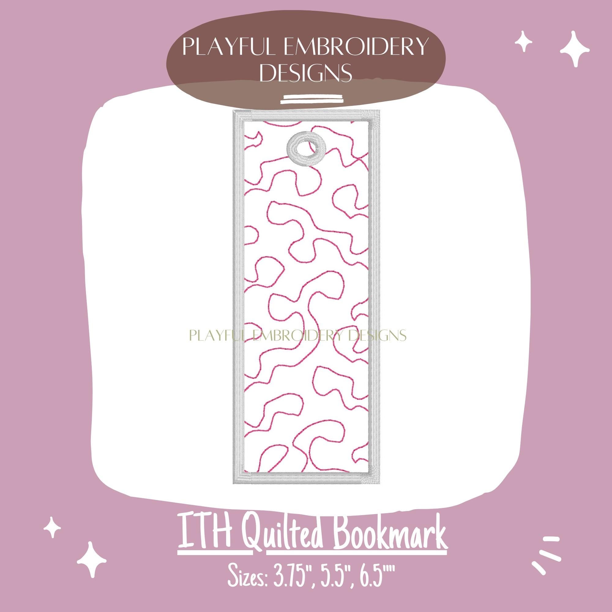 In The Hoop Quilted Bookmark Machine Embroidery Design, Quilted ITH Bookmark, Rectangle Bookmark, Long Bag Tag, 4x4, 5x7 hoop