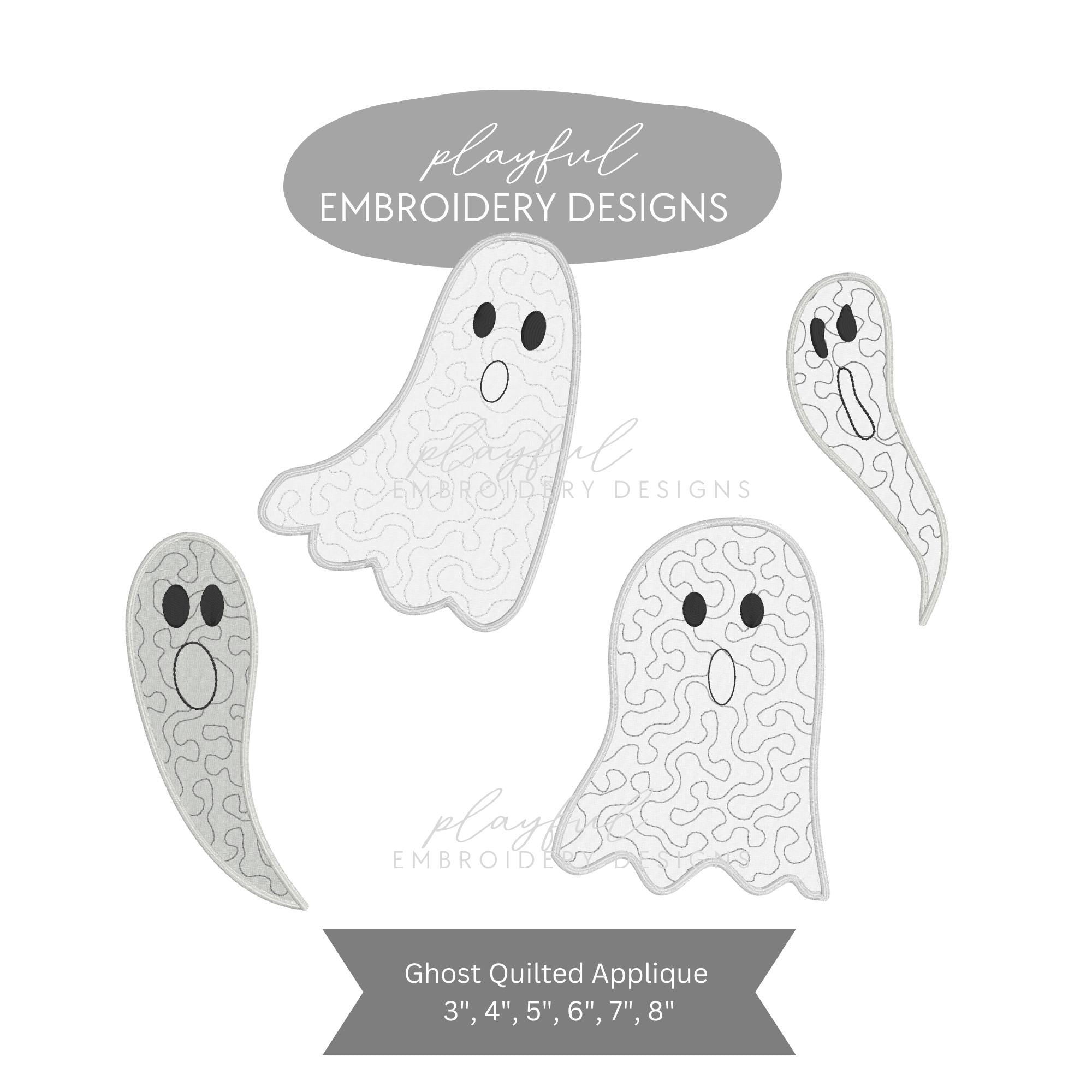 Quilted Ghost Applique Machine Embroidery Design, Applique Ghost Design, Package of Quilted Ghost Applique Designs, Quilted Applique