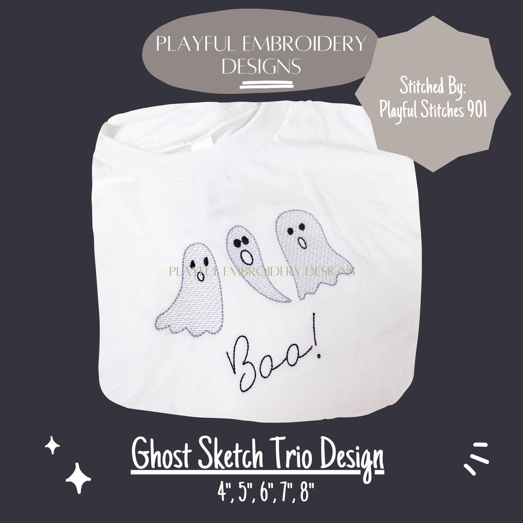 Ghost Sketch Trio Machine Embroidery Design, Sketch Ghost Design, Ghost Trio Embroidery Design, Friendly Ghost, Digitial Download