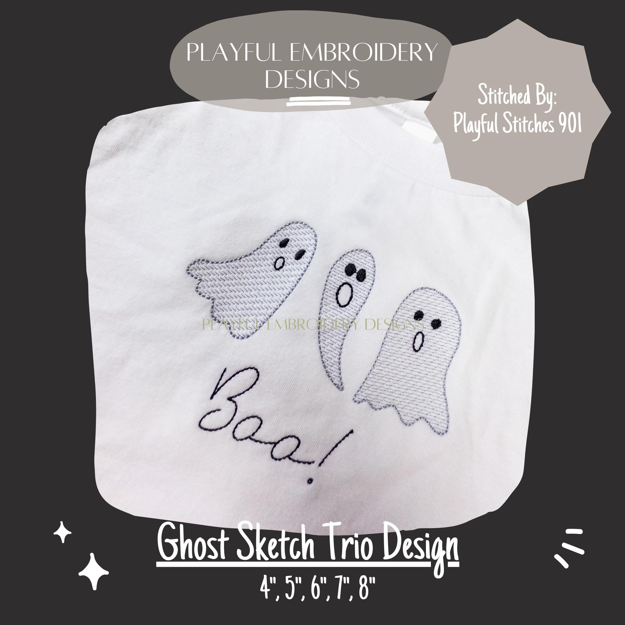 Ghost Sketch Trio Machine Embroidery Design, Sketch Ghost Design, Ghost Trio Embroidery Design, Friendly Ghost, Digitial Download