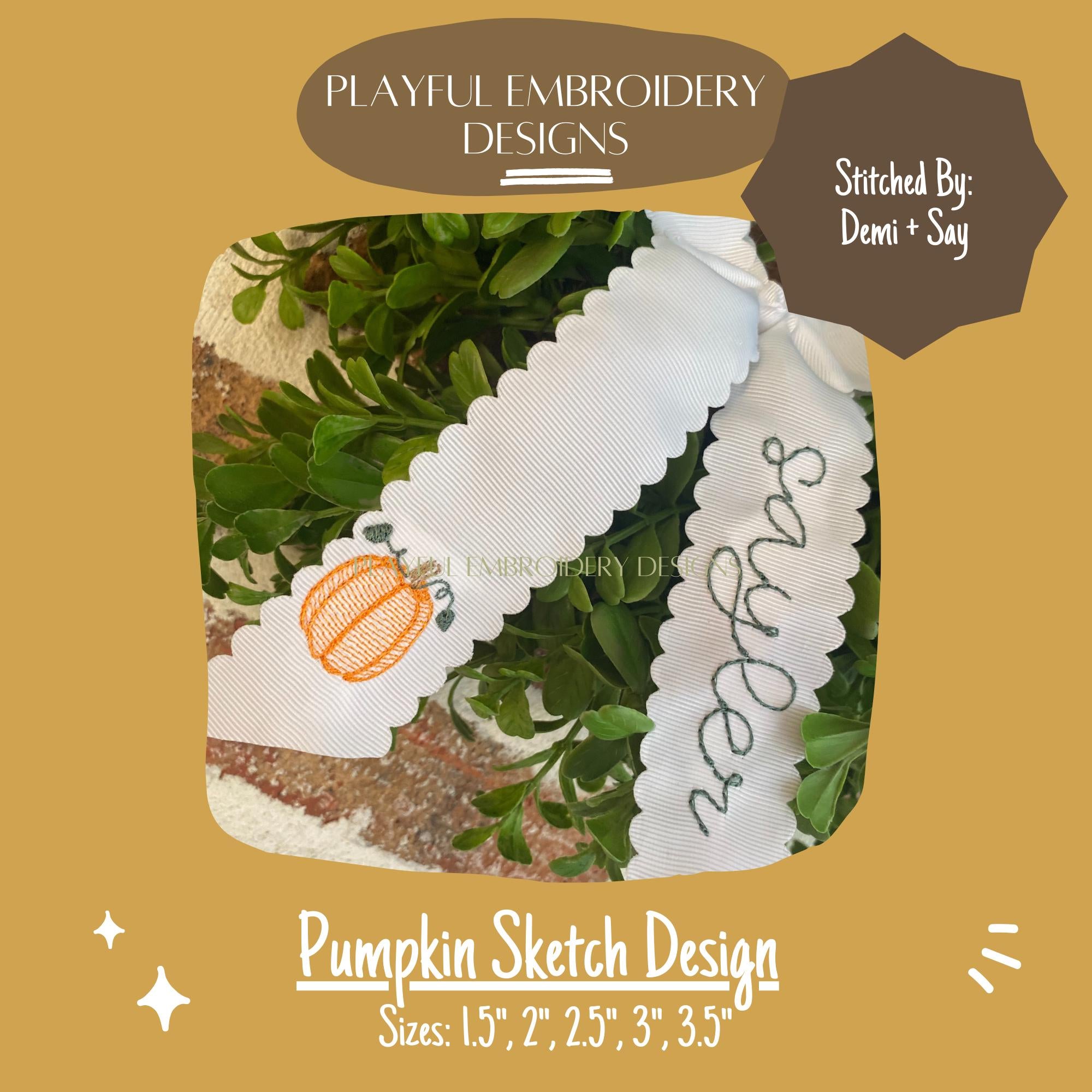 Pumpkin Sketch Machine Embroidery Design, Pumpkin Sketch, Fall Sketch Design, Autumn Sketch Design