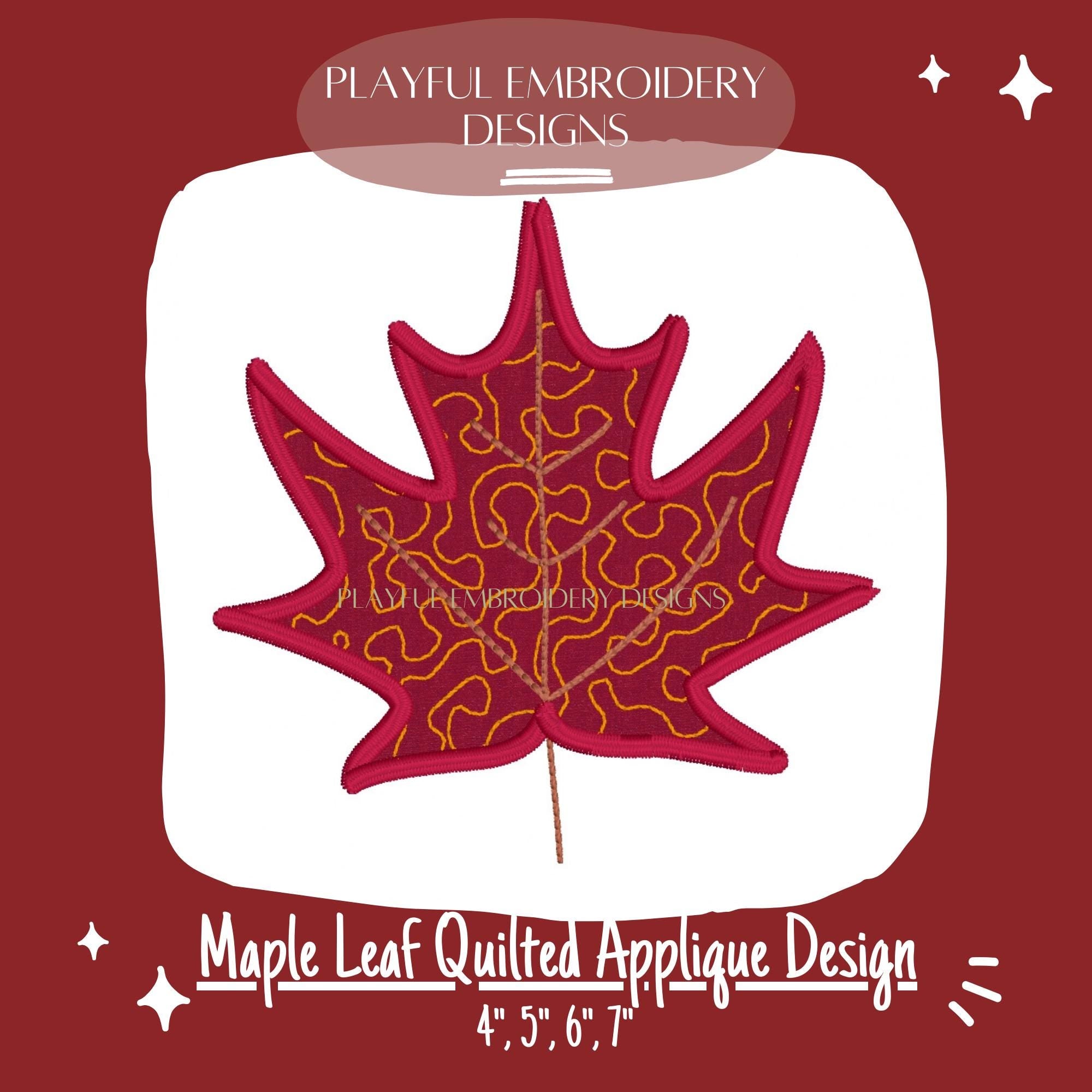 Maple Leaf Quilted Applique Design, Quilted Applique Design, Fall Leaf Applique Machine Embroidery Design, Maple Leaf Applique