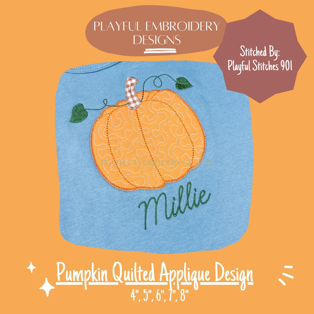 Quilted Pumpkin Applique Design, Quilted Applique Design, Fall Pumpkin Applique Machine Embroidery Design, Pumpkin Quilted Zig Zag Applique