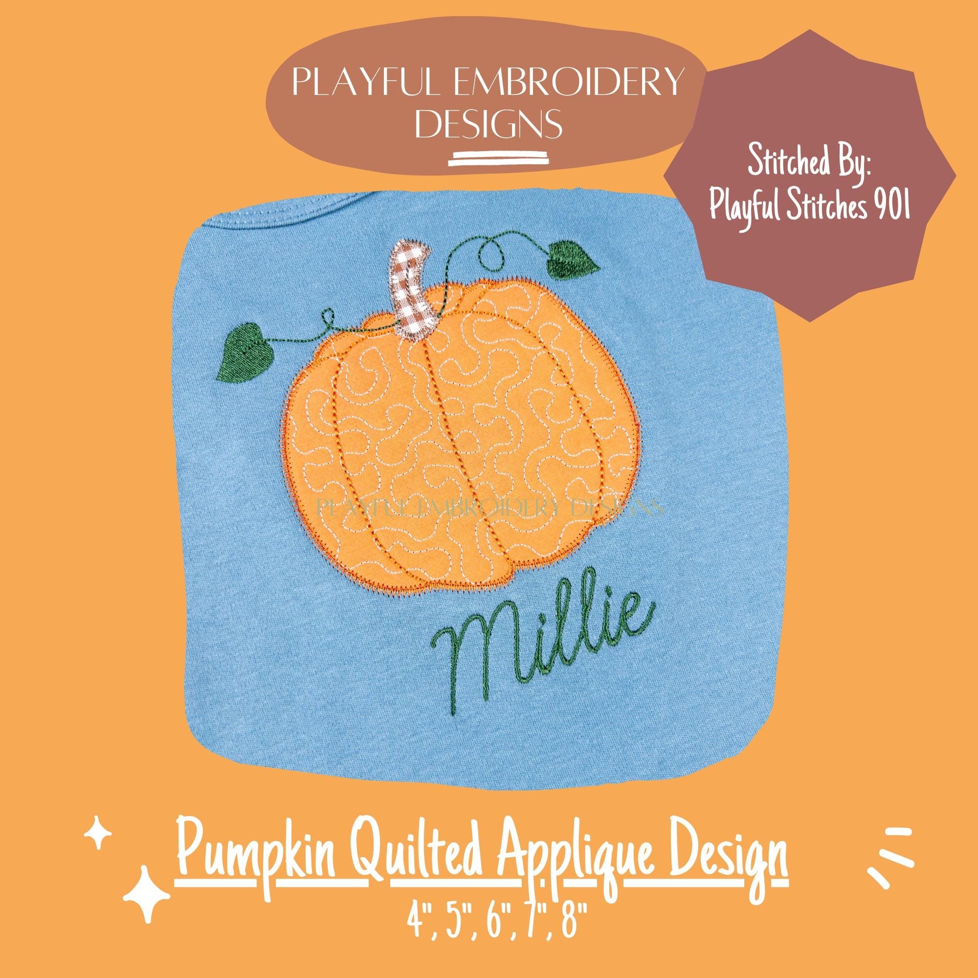Quilted Pumpkin Applique Design, Quilted Applique Design, Fall Pumpkin Applique Machine Embroidery Design, Pumpkin Quilted Zig Zag Applique