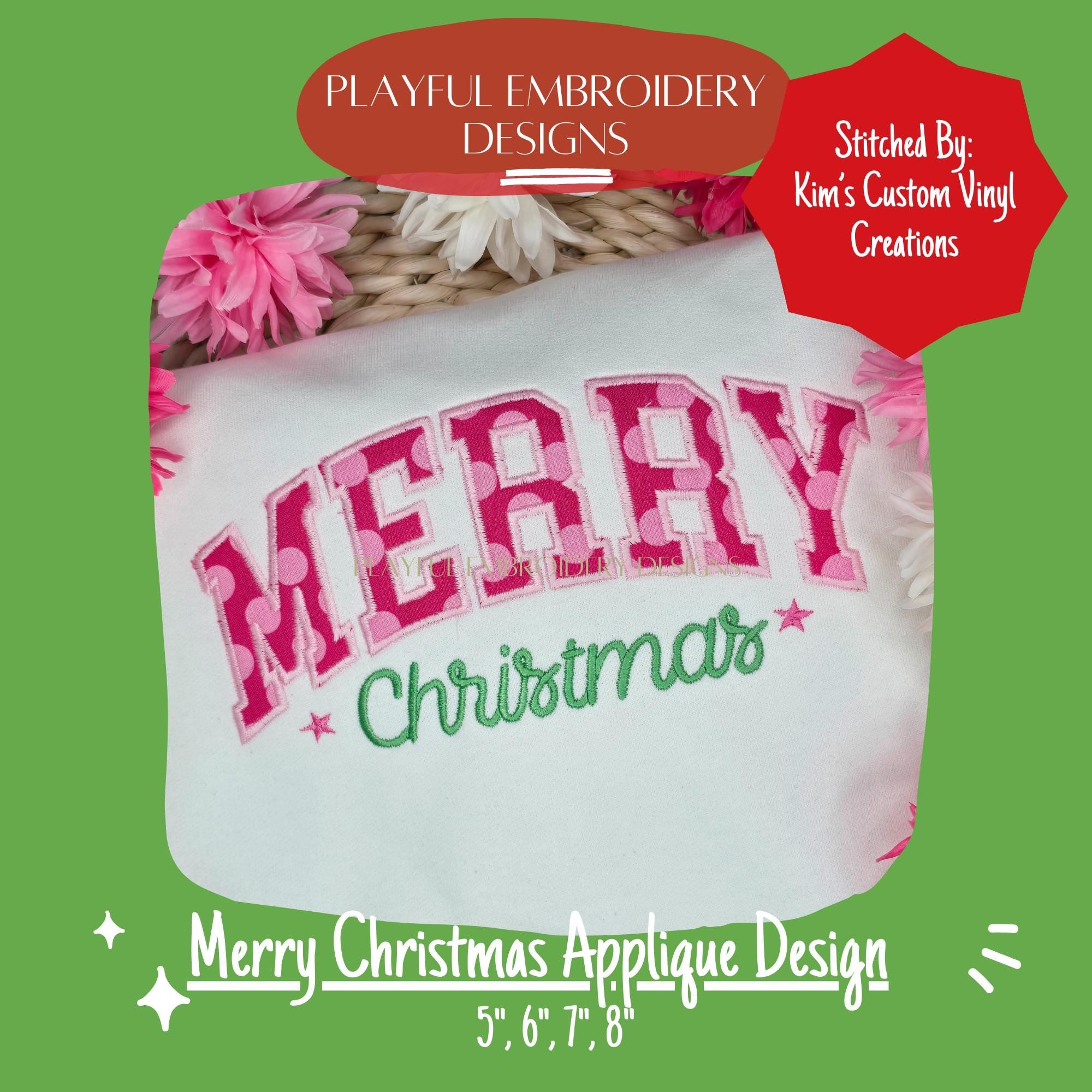 Merry Christmas Applique Machine Embroidery Design, Varsity Merry Christmas Applique Design, Christmas Sweatshirt Applique Design, One Color