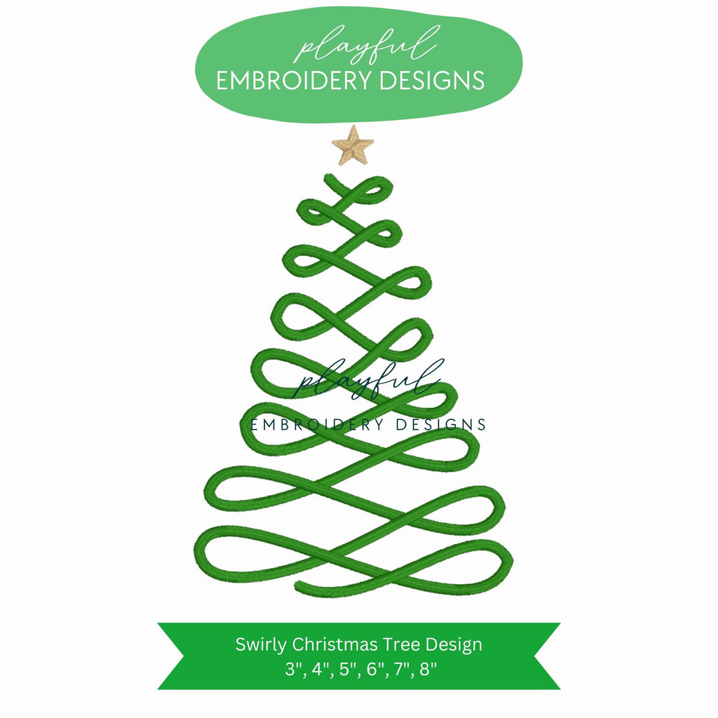 Swirly Satin Stitch Christmas Tree Machine Embroidery Design, Quick Stitch Christmas Tree Design, Christmas Embroidery Design