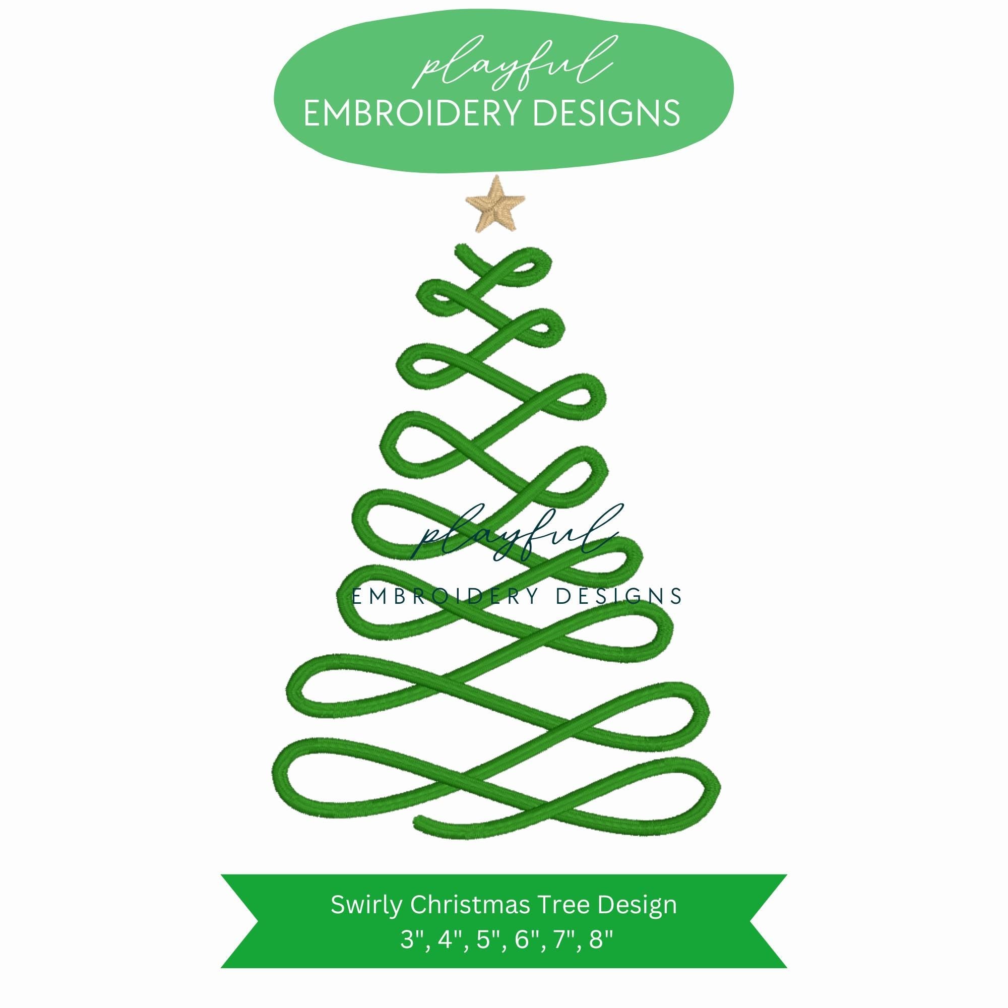 Swirly Satin Stitch Christmas Tree Machine Embroidery Design, Quick Stitch Christmas Tree Design, Christmas Embroidery Design