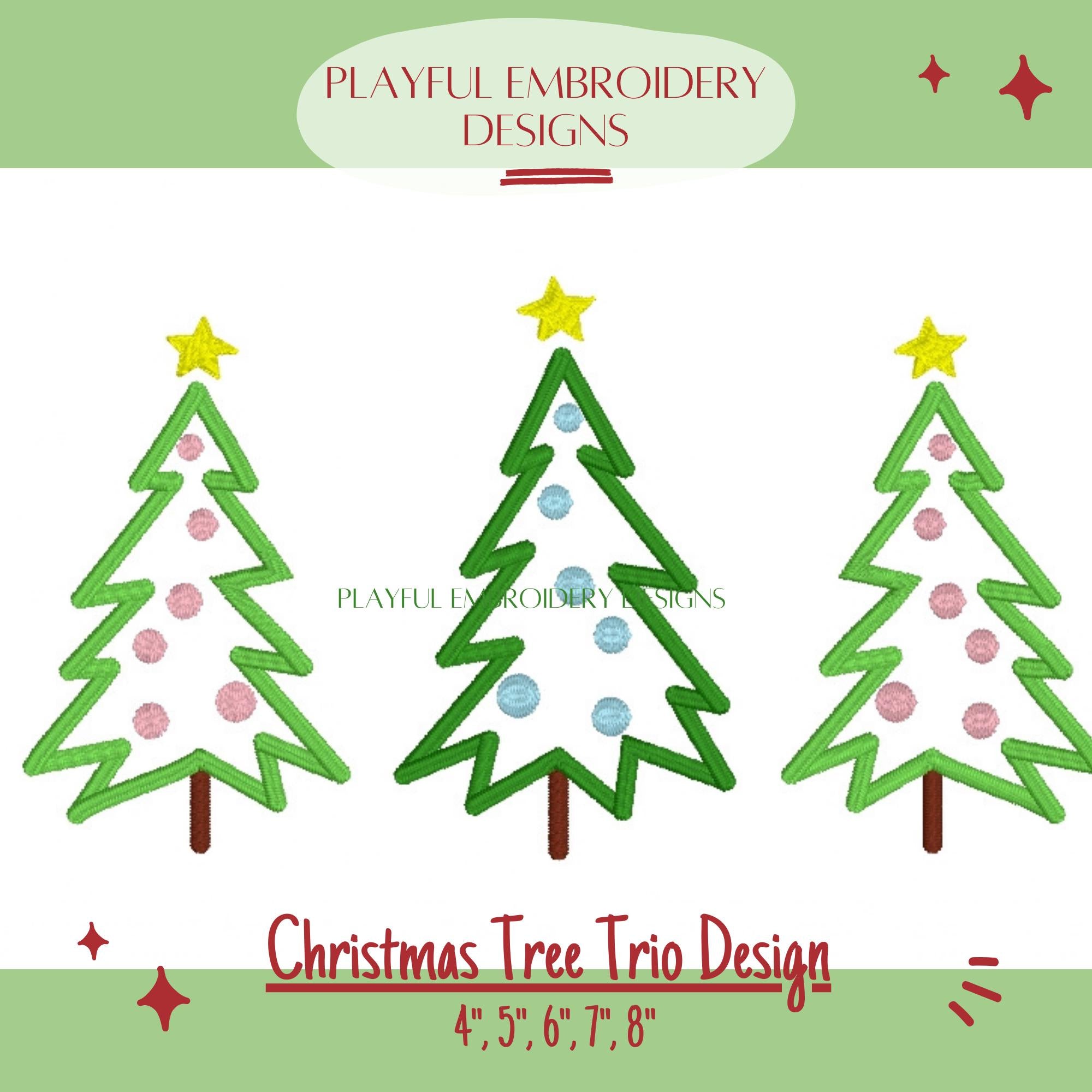 Christmas Tree Trio Machine Embroidery Design, Scribble Christmas Tree Trio Design, Digital Download, Christmas Embroidery Design