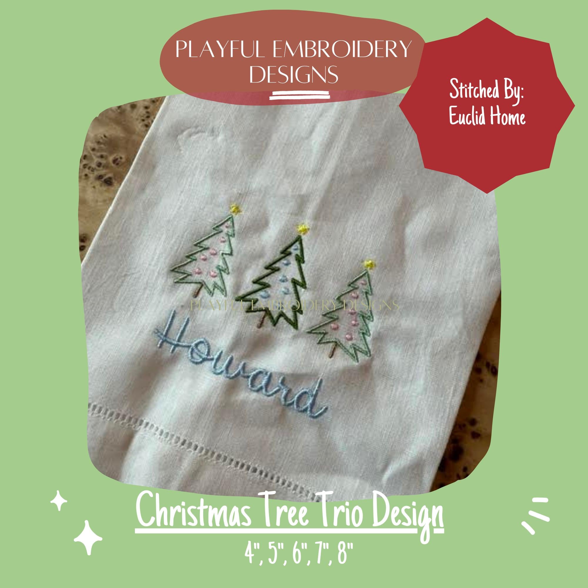 Christmas Tree Trio Machine Embroidery Design, Scribble Christmas Tree Trio Design, Digital Download, Christmas Embroidery Design