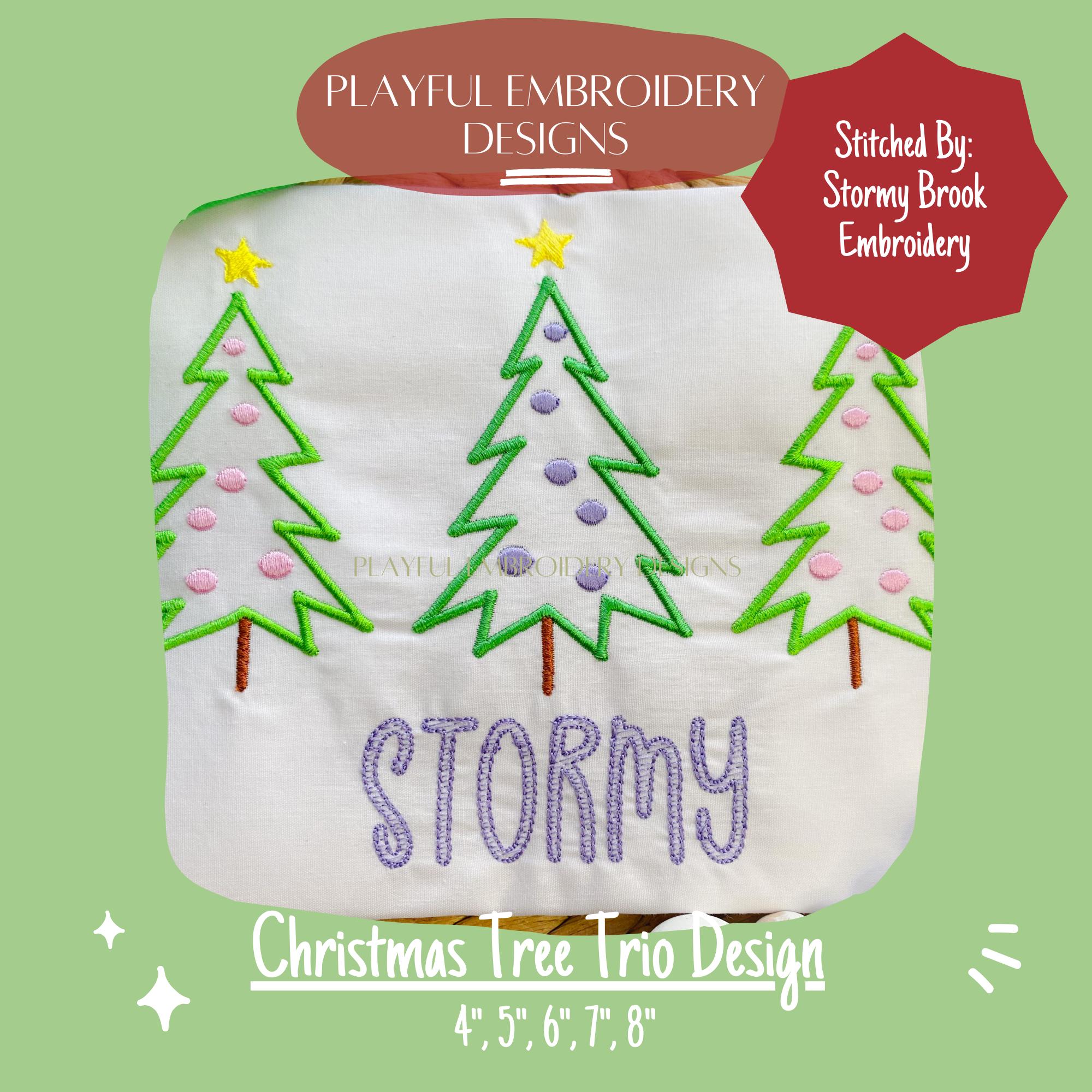 Christmas Tree Trio Machine Embroidery Design, Scribble Christmas Tree Trio Design, Digital Download, Christmas Embroidery Design