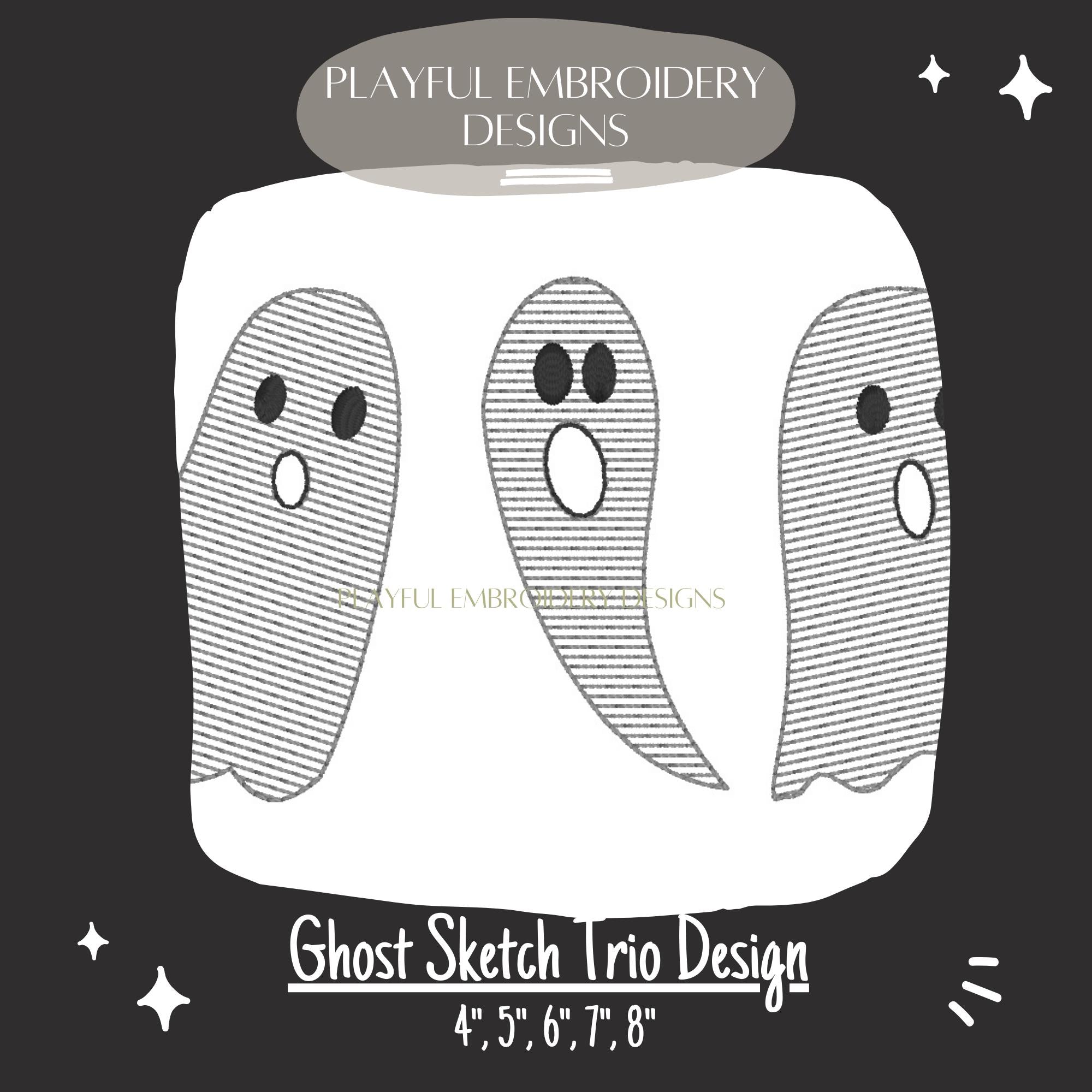 Ghost Sketch Trio Machine Embroidery Design, Sketch Ghost Design, Ghost Trio Embroidery Design, Friendly Ghost, Digitial Download