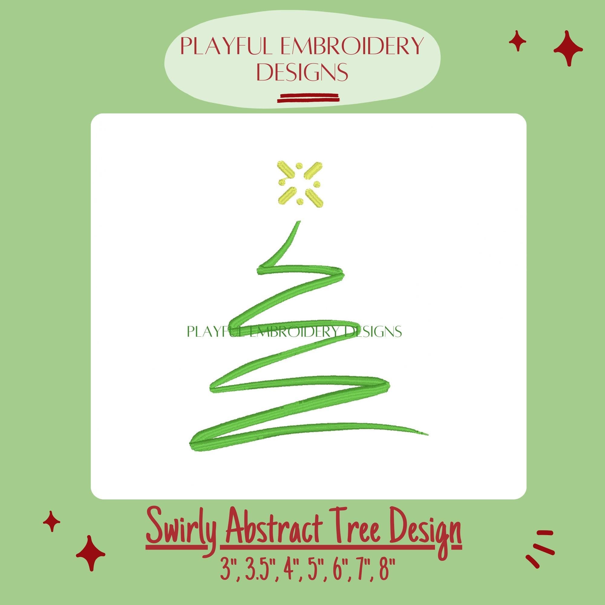 Swirly Abstract Christmas Tree Machine Embroidery Design, Abstract Tree Embroidery Design, Swirly Christmas Tree Design, Casual Christmas