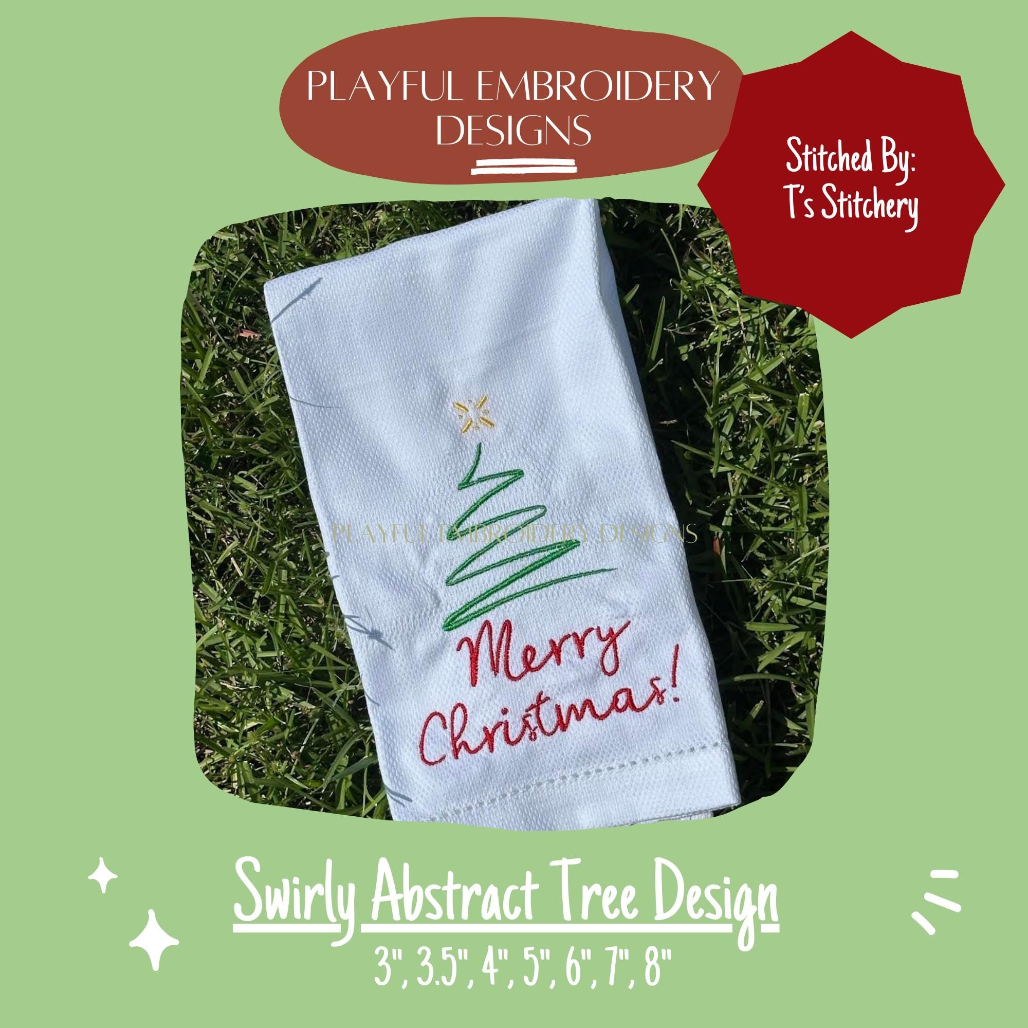 Swirly Abstract Christmas Tree Machine Embroidery Design, Abstract Tree Embroidery Design, Swirly Christmas Tree Design, Casual Christmas