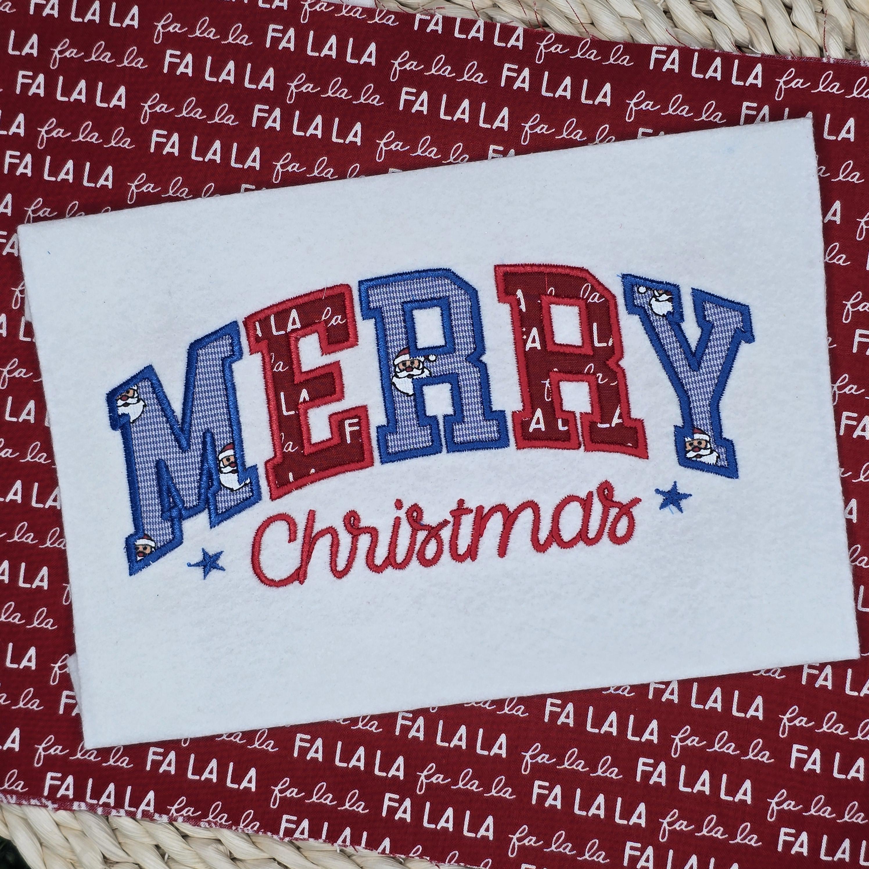 Merry Christmas Applique Machine Embroidery Design, Varsity Merry Christmas Applique Design, Christmas Sweatshirt Applique, Multi Color
