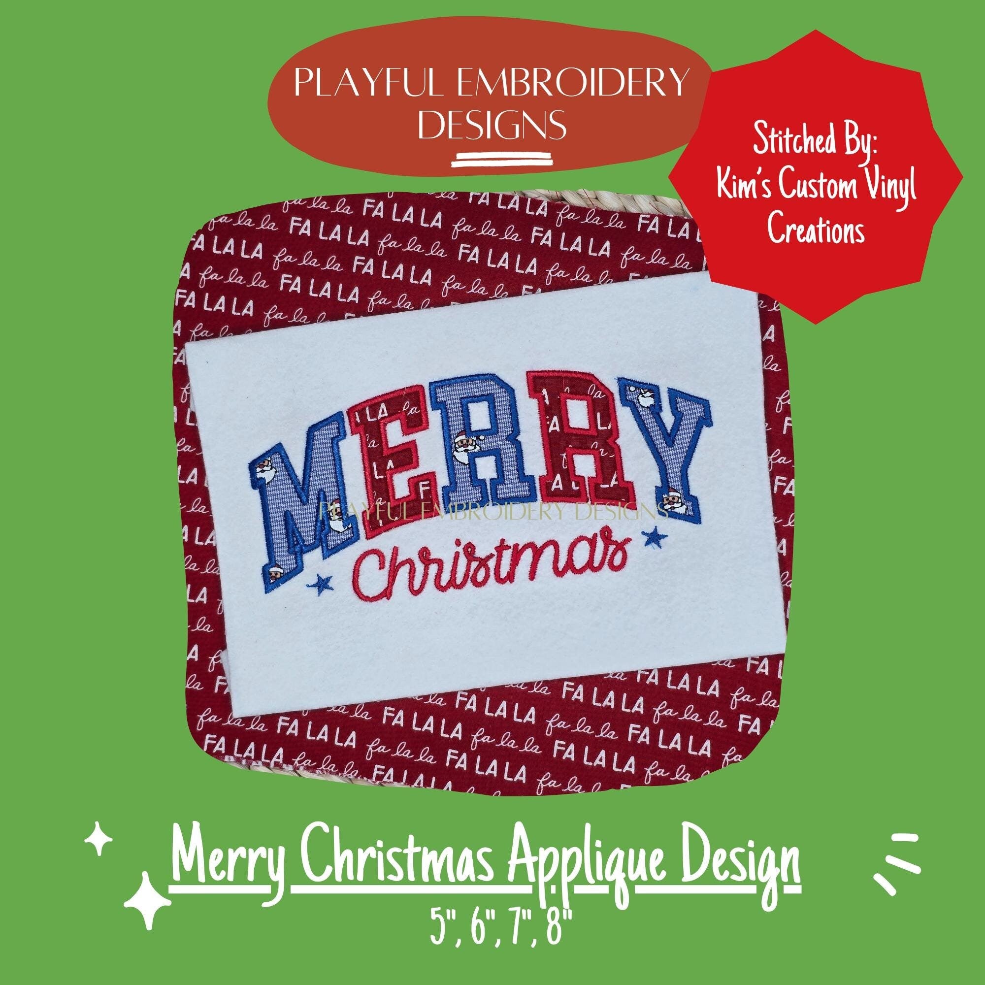 Merry Christmas Applique Machine Embroidery Design, Varsity Merry Christmas Applique Design, Christmas Sweatshirt Applique, Multi Color
