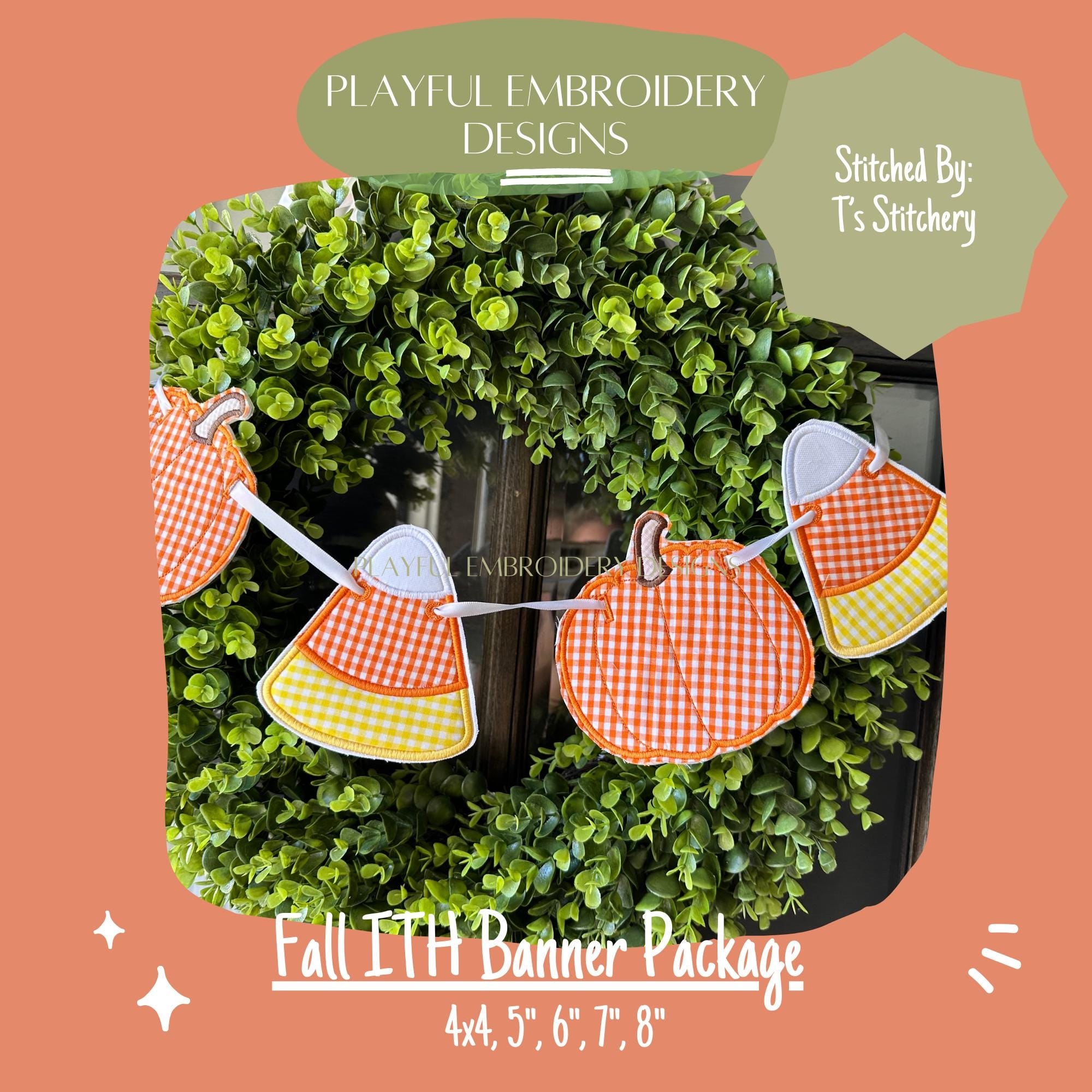 In The Hoop Fall Banner Machine Embroidery Design, Easy Fall ITH Banner Package, In the Hoop Candy Corn, ITH Pumpkin, ITH Ghost Banner