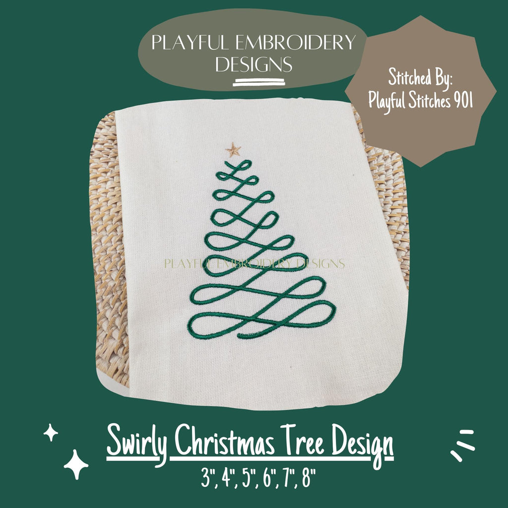 Swirly Satin Stitch Christmas Tree Machine Embroidery Design, Quick Stitch Christmas Tree Design, Christmas Embroidery Design