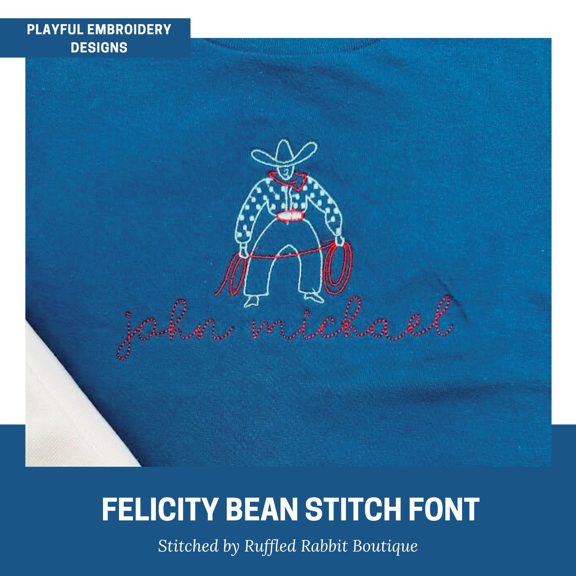 Felicity Bean Stitch Embroidery Font, Handwriting Bean Stitch Machine Embroidery Font, Playful Embroidery font, bx included