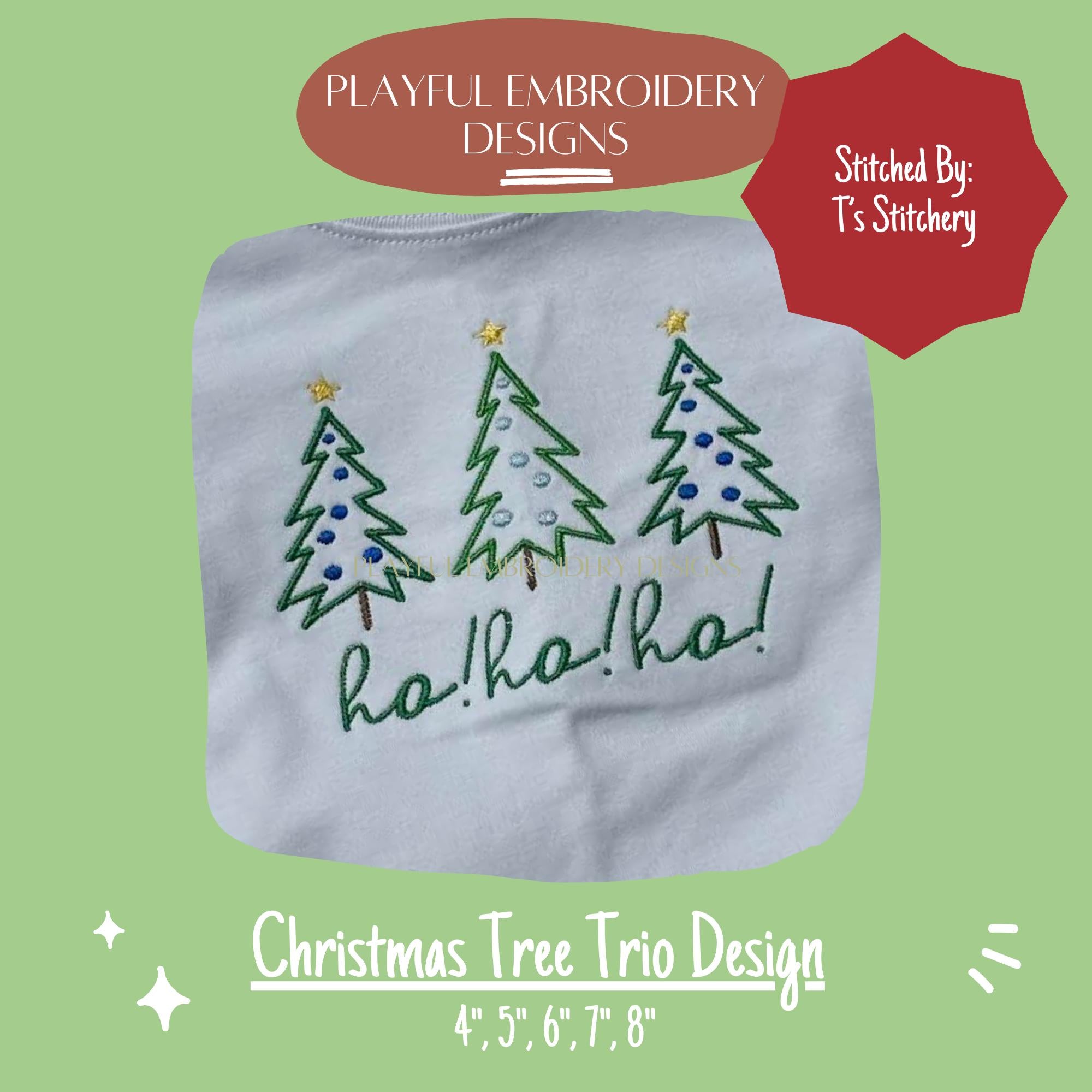 Christmas Tree Trio Machine Embroidery Design, Scribble Christmas Tree Trio Design, Digital Download, Christmas Embroidery Design