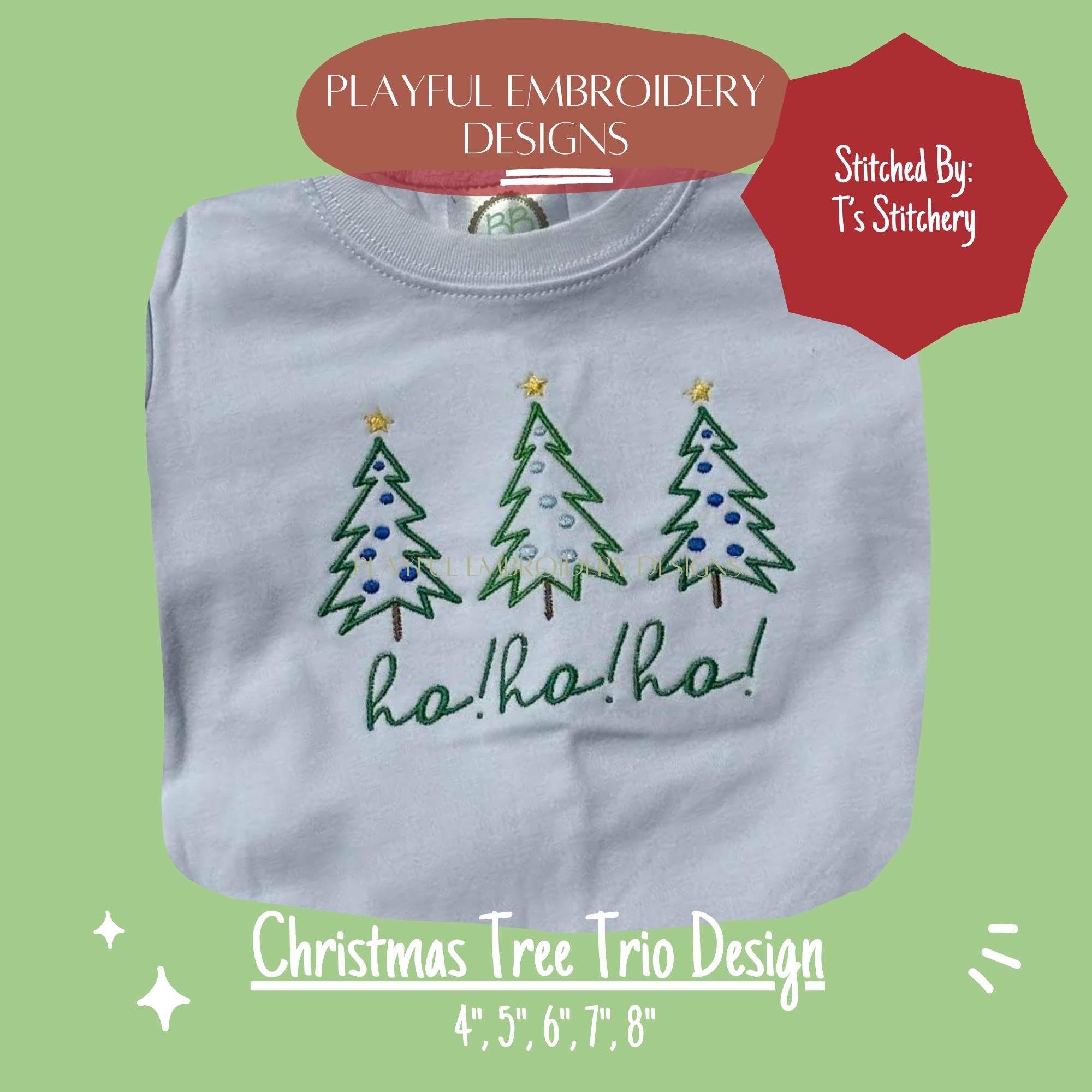 Christmas Tree Trio Machine Embroidery Design, Scribble Christmas Tree Trio Design, Digital Download, Christmas Embroidery Design
