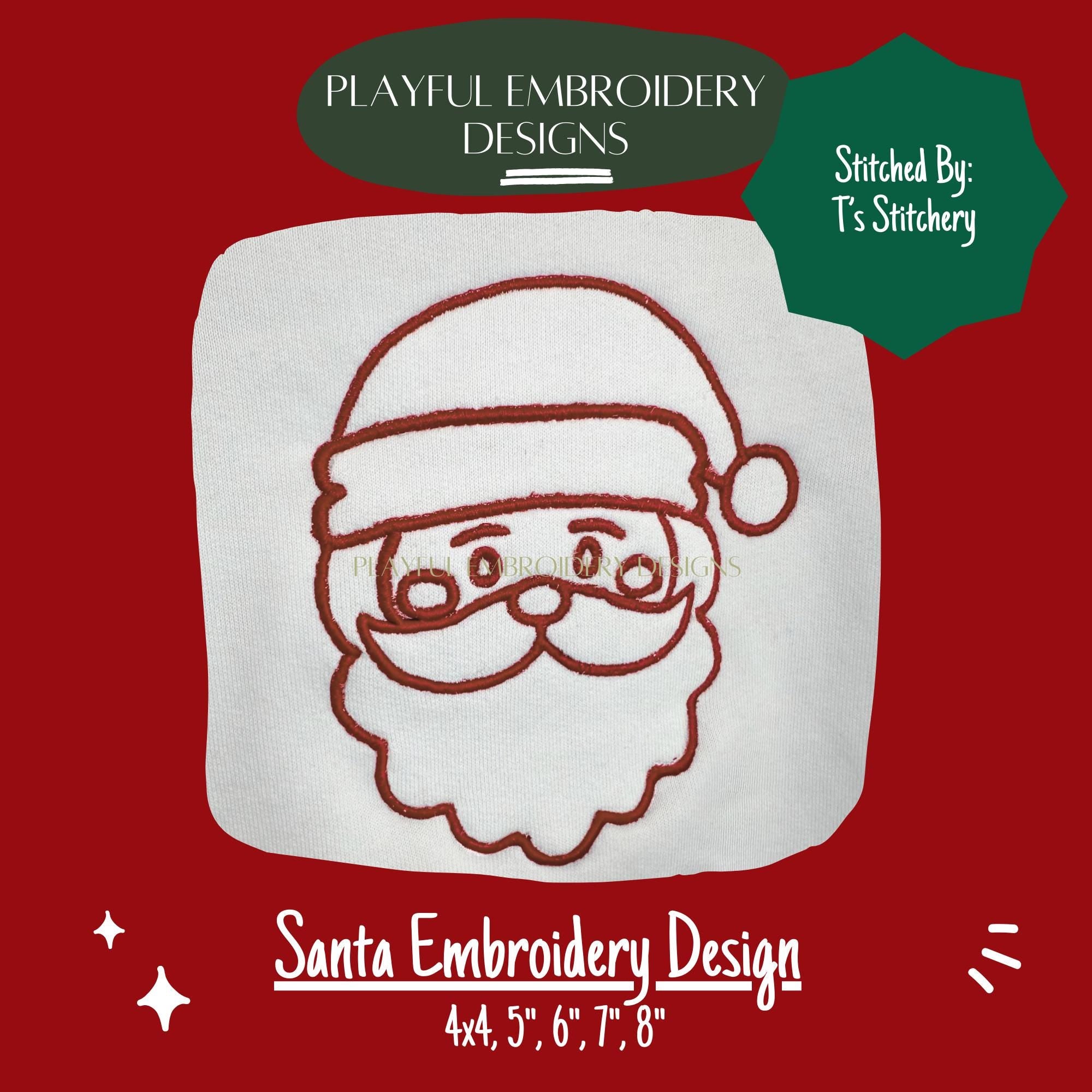 Santa Machine Embroidery Design, Santa Face Outline Embroidery Design, One Color Quick Stitch Santa Design