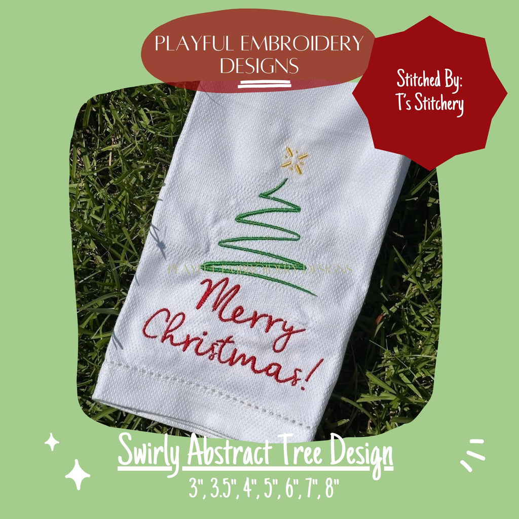 Swirly Abstract Christmas Tree Machine Embroidery Design, Abstract Tree Embroidery Design, Swirly Christmas Tree Design, Casual Christmas