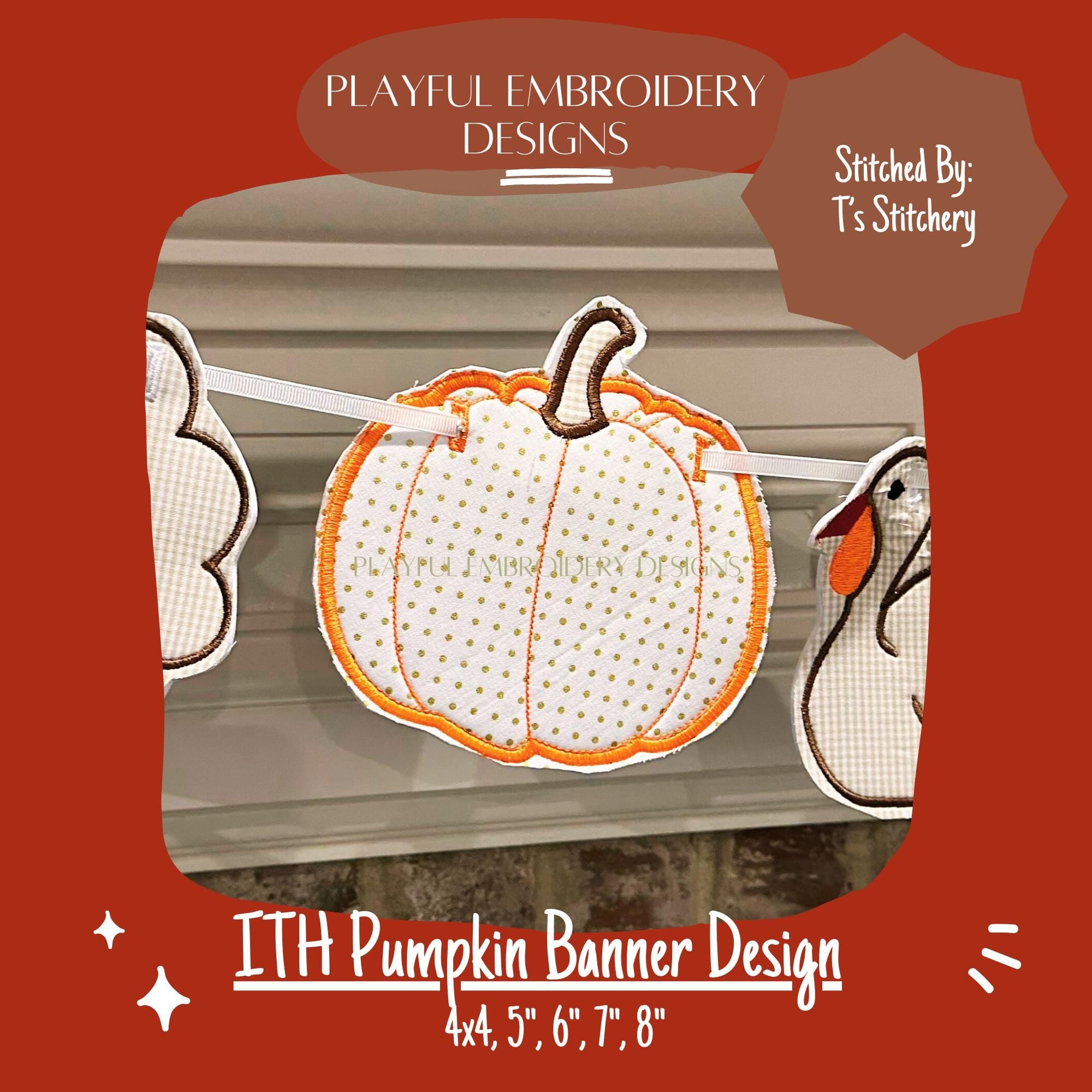 In The Hoop Pumpkin Banner Machine Embroidery Design, Easy Pumpkin ITH Banner Package, In the Hoop Fall Banner, ITH Pumpkin Banner Design